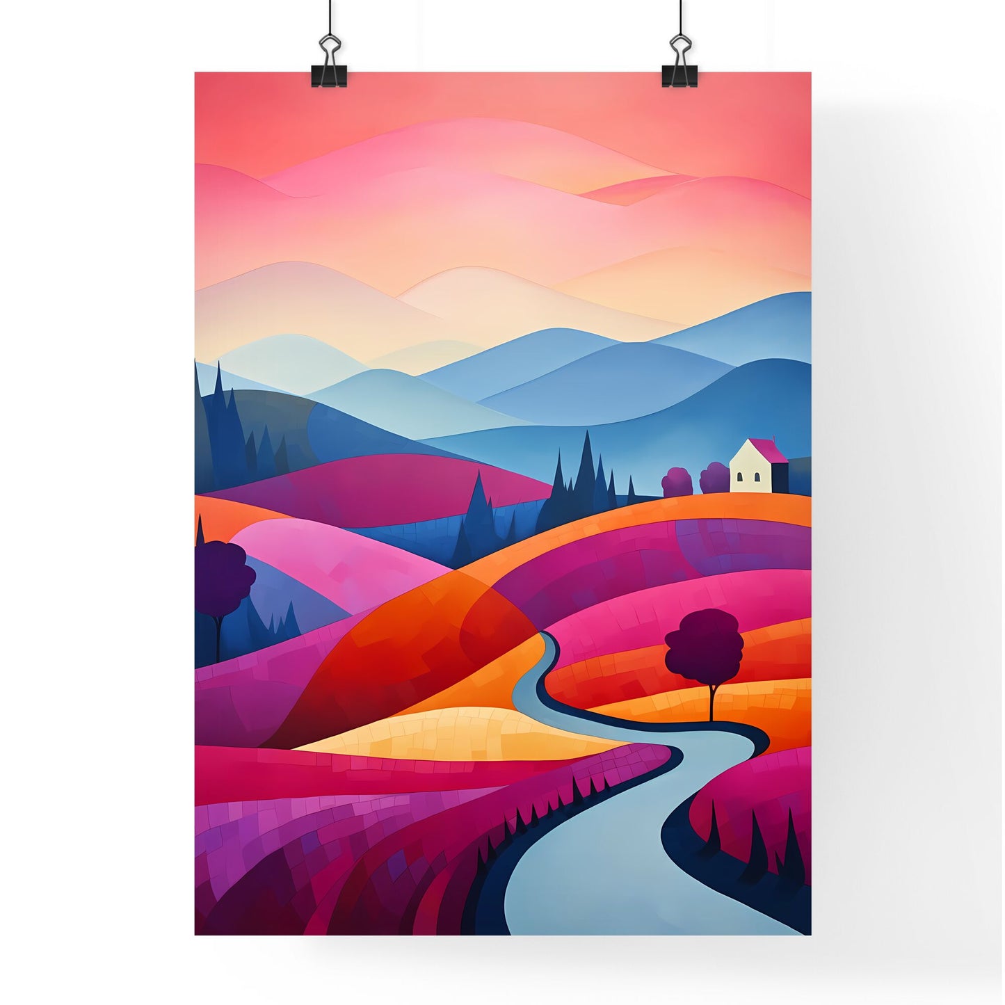 Painting Of A Landscape With Hills And Trees Art Print Default Title