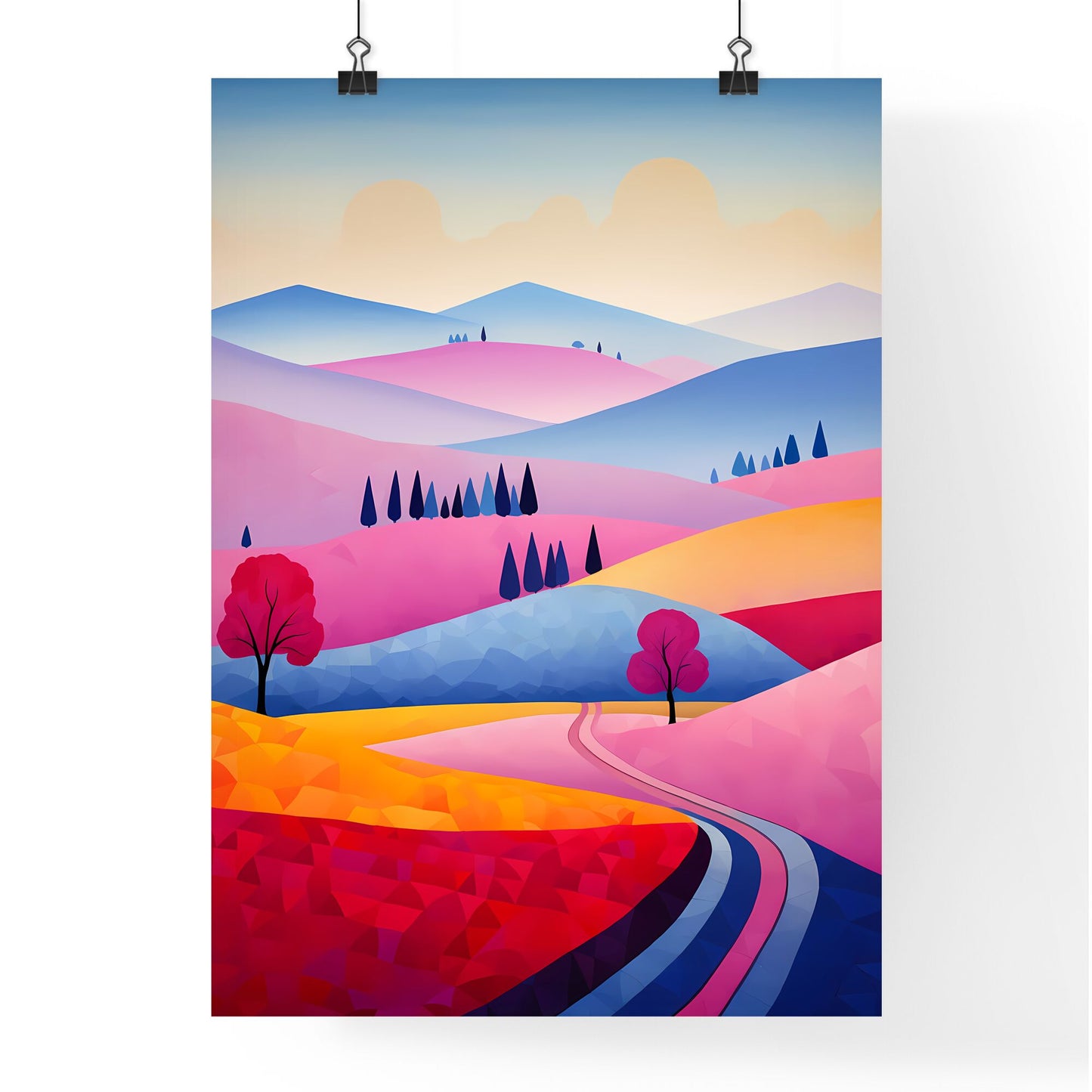 Landscape With Trees And Hills Art Print Default Title