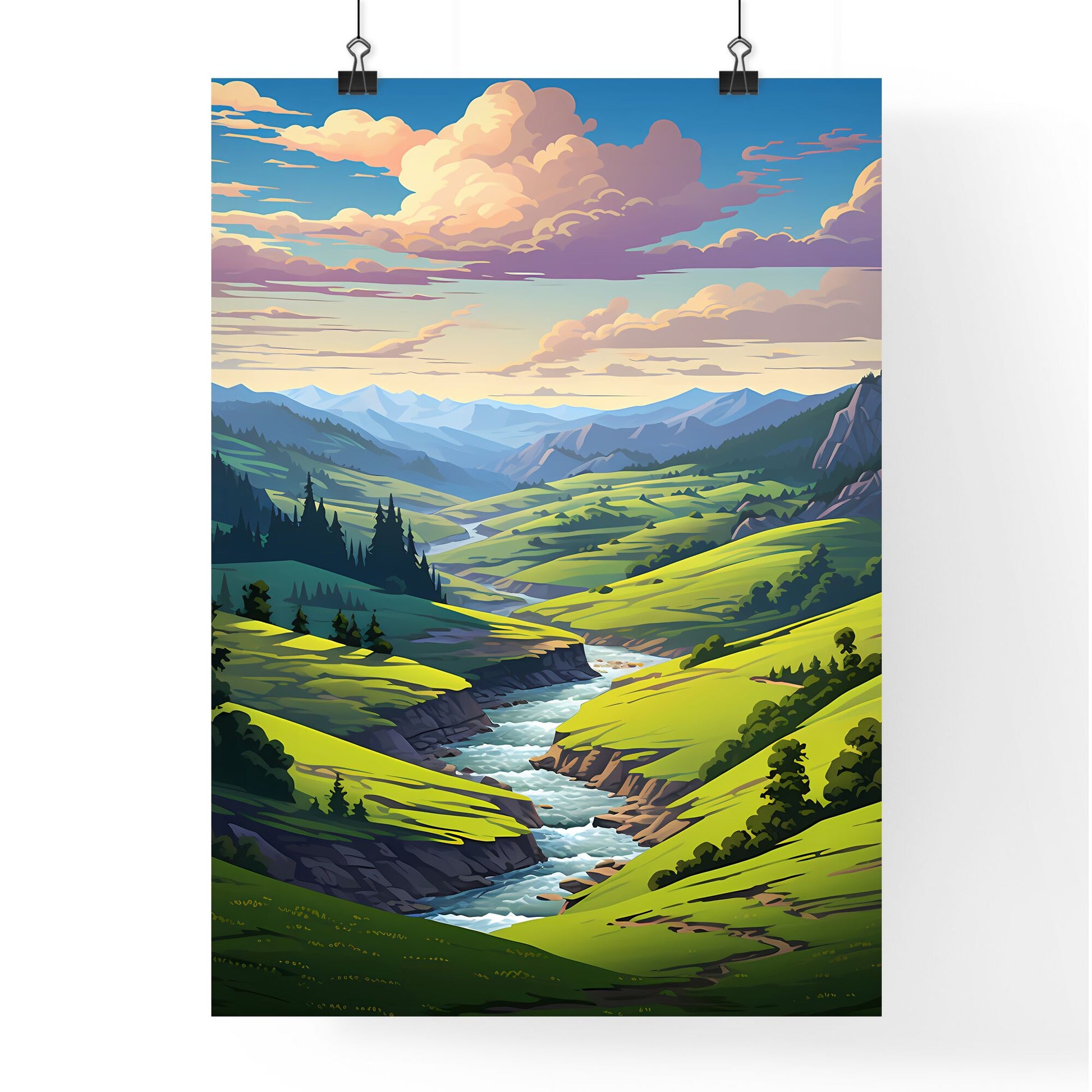 River Running Through A Valley Art Print Default Title