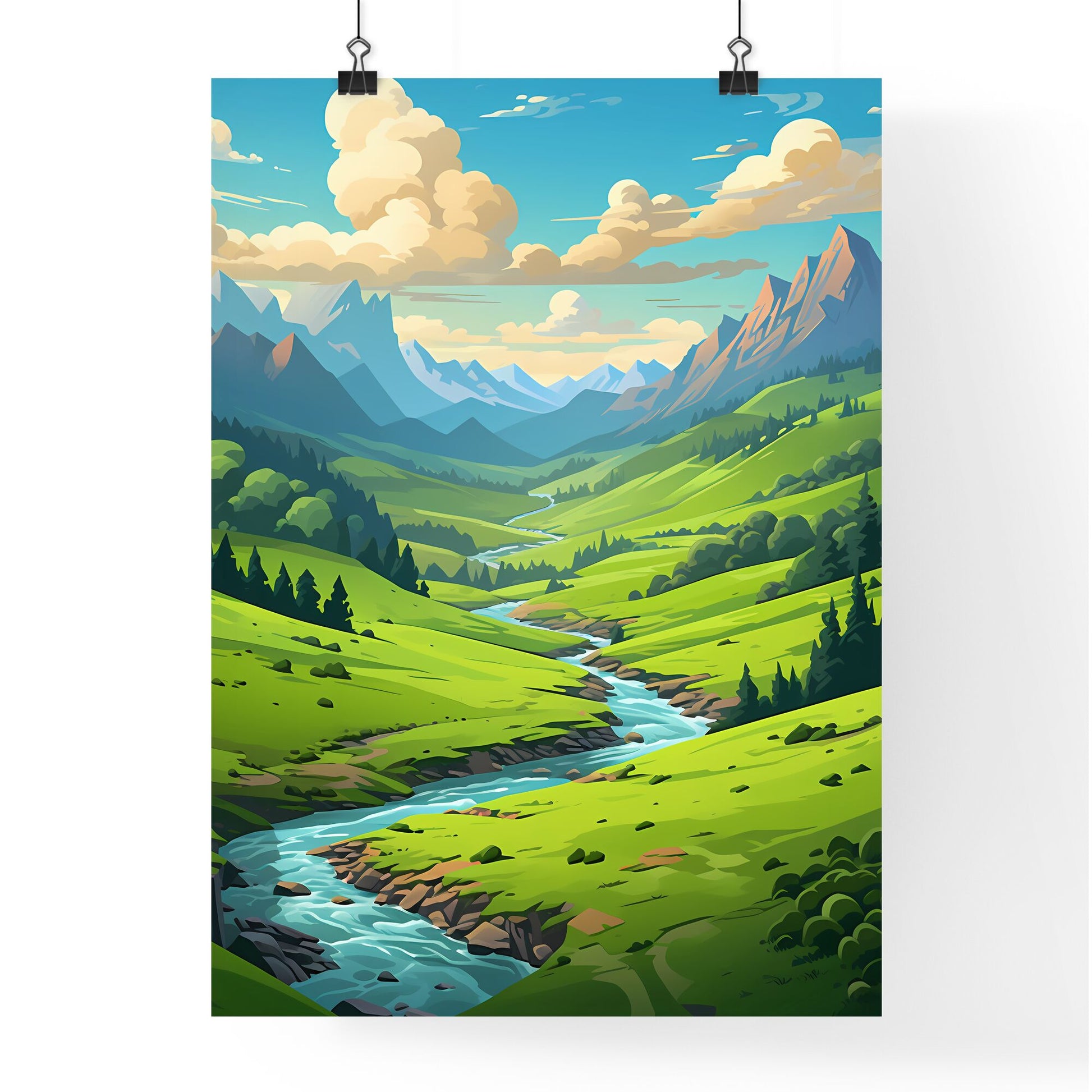 River Running Through A Valley Art Print Default Title