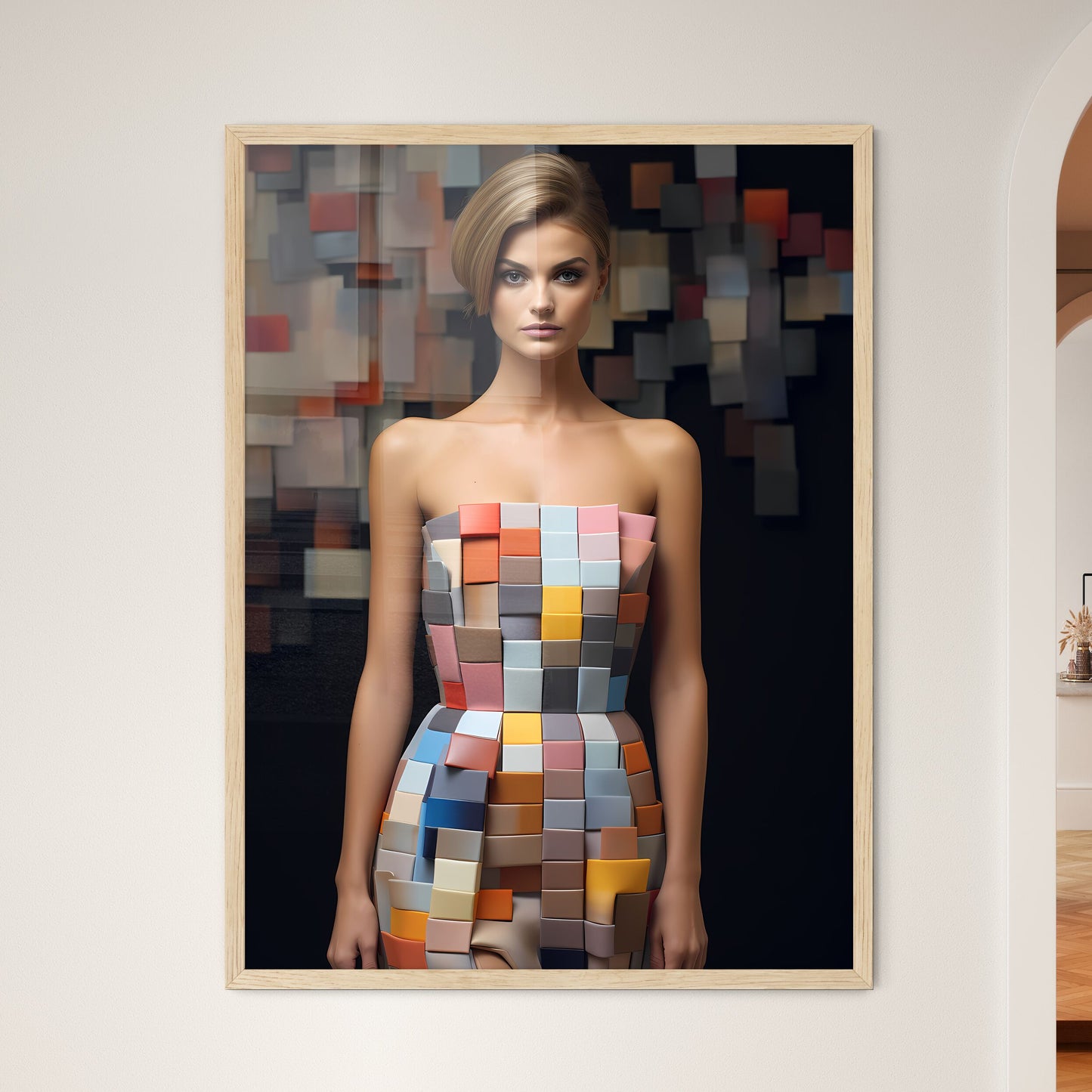 Woman In A Dress Made Of Squares Art Print Default Title