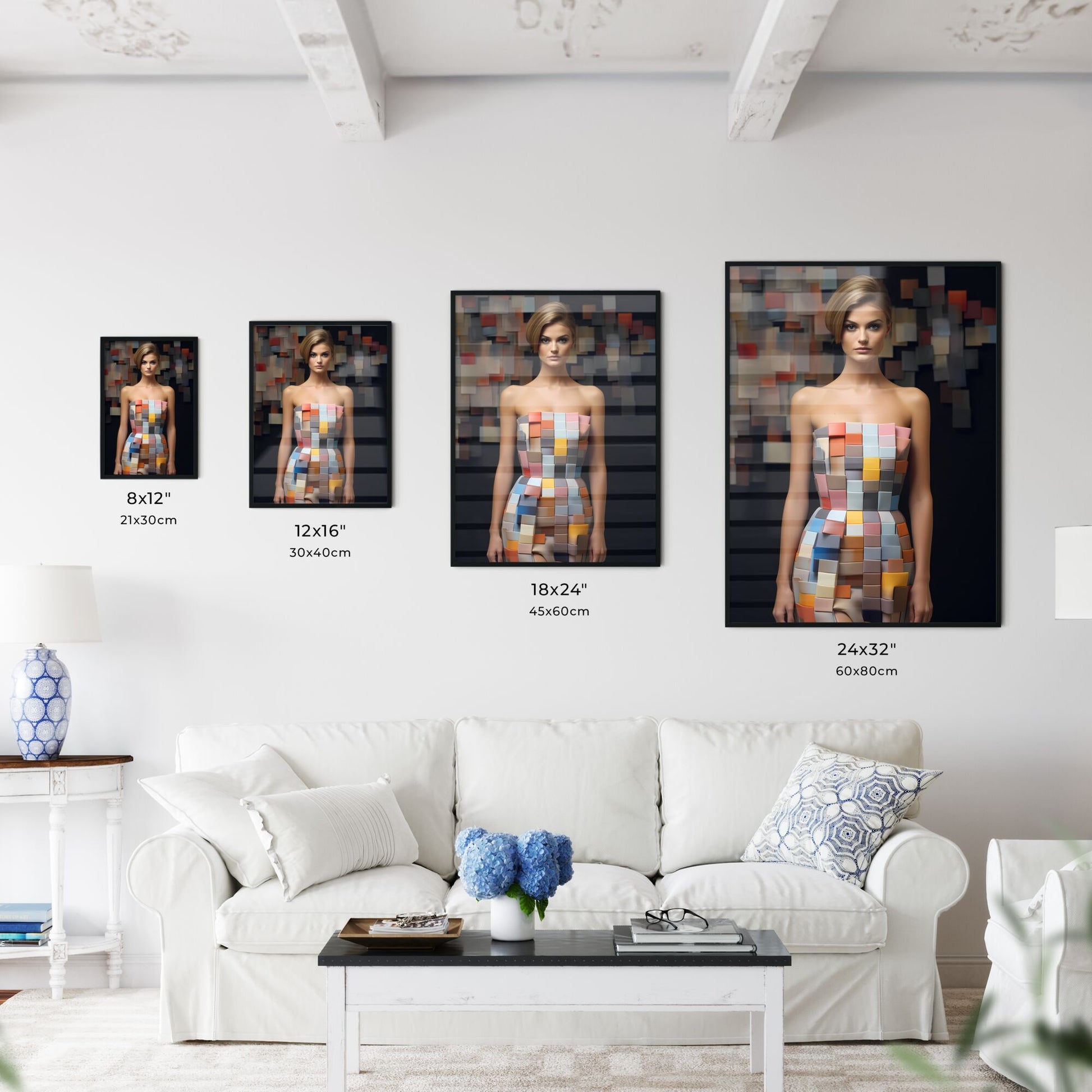 Woman In A Dress Made Of Squares Art Print Default Title