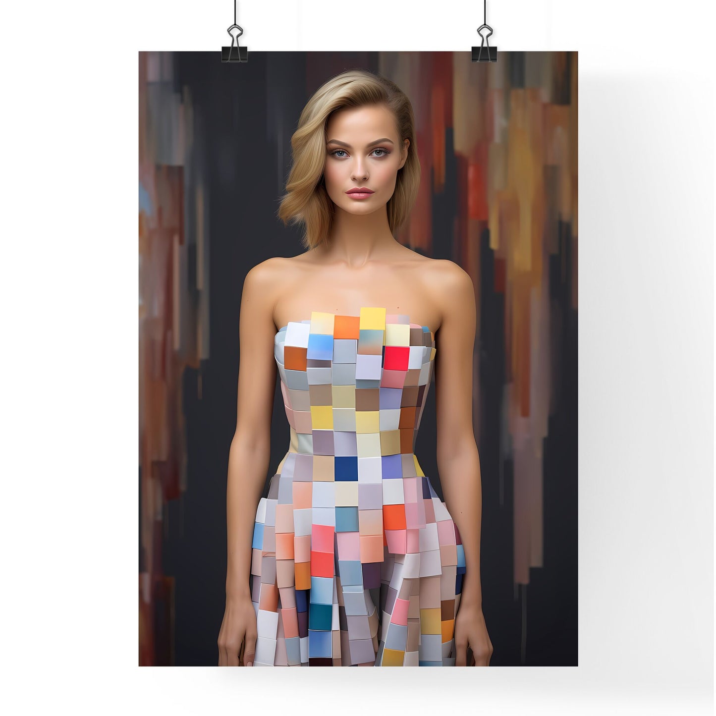 Woman In A Dress Made Of Squares Art Print Default Title