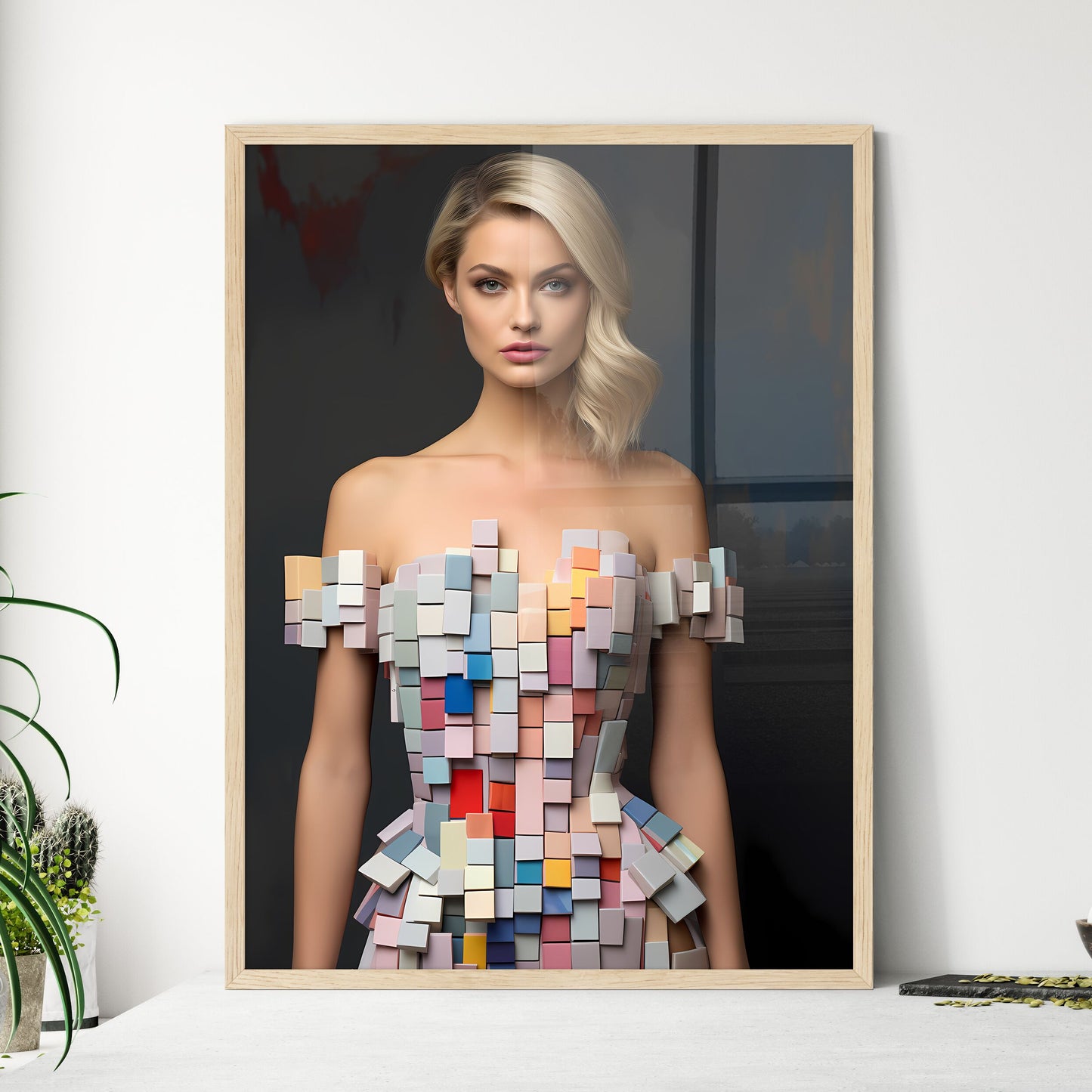 Woman Wearing A Dress Made Of Squares Art Print Default Title