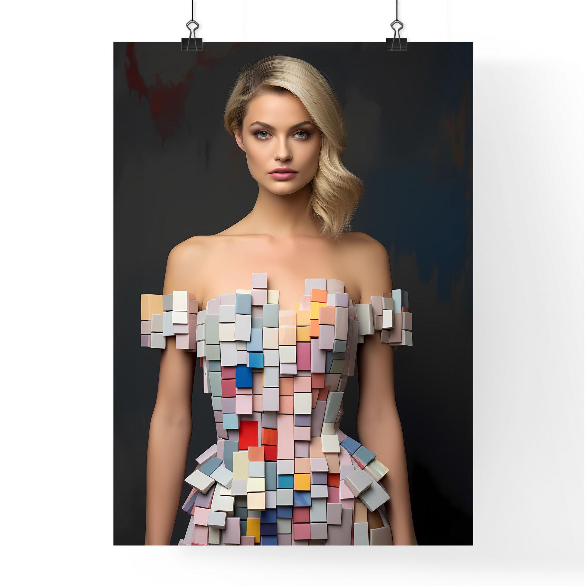 Woman Wearing A Dress Made Of Squares Art Print Default Title