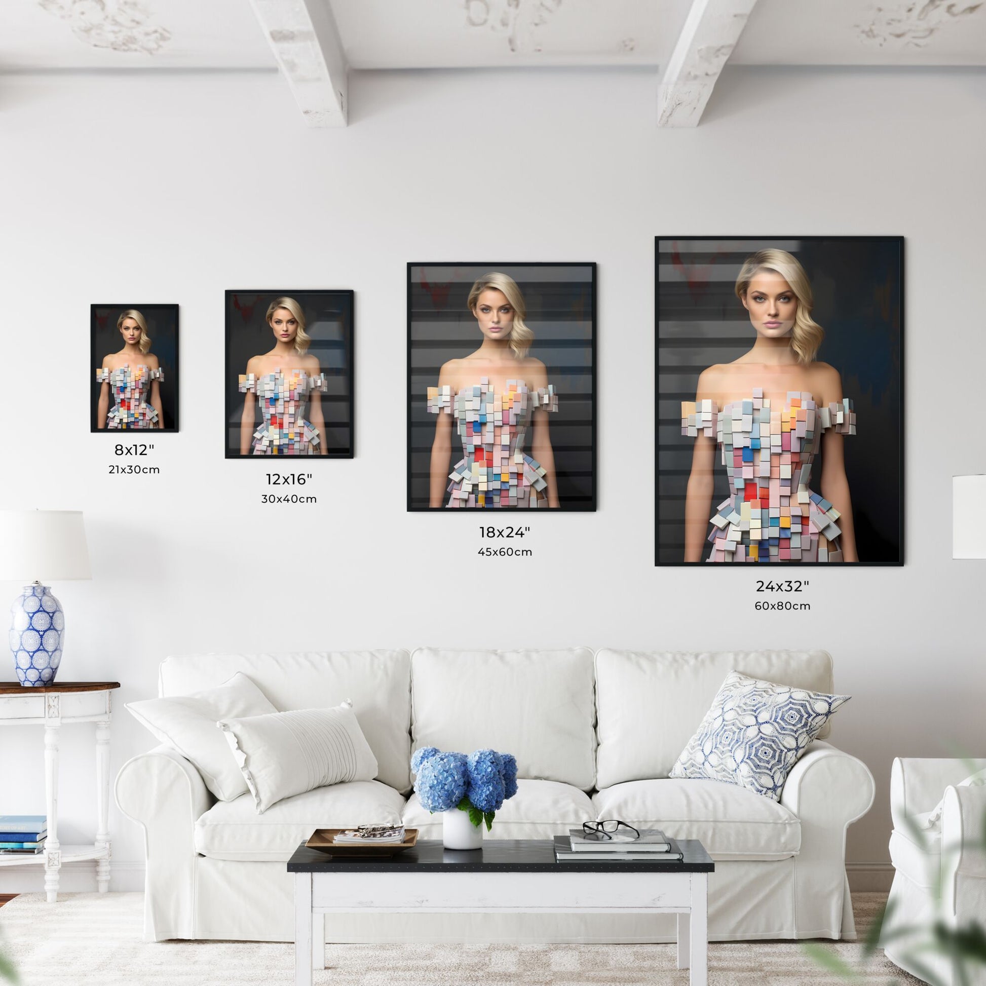 Woman Wearing A Dress Made Of Squares Art Print Default Title