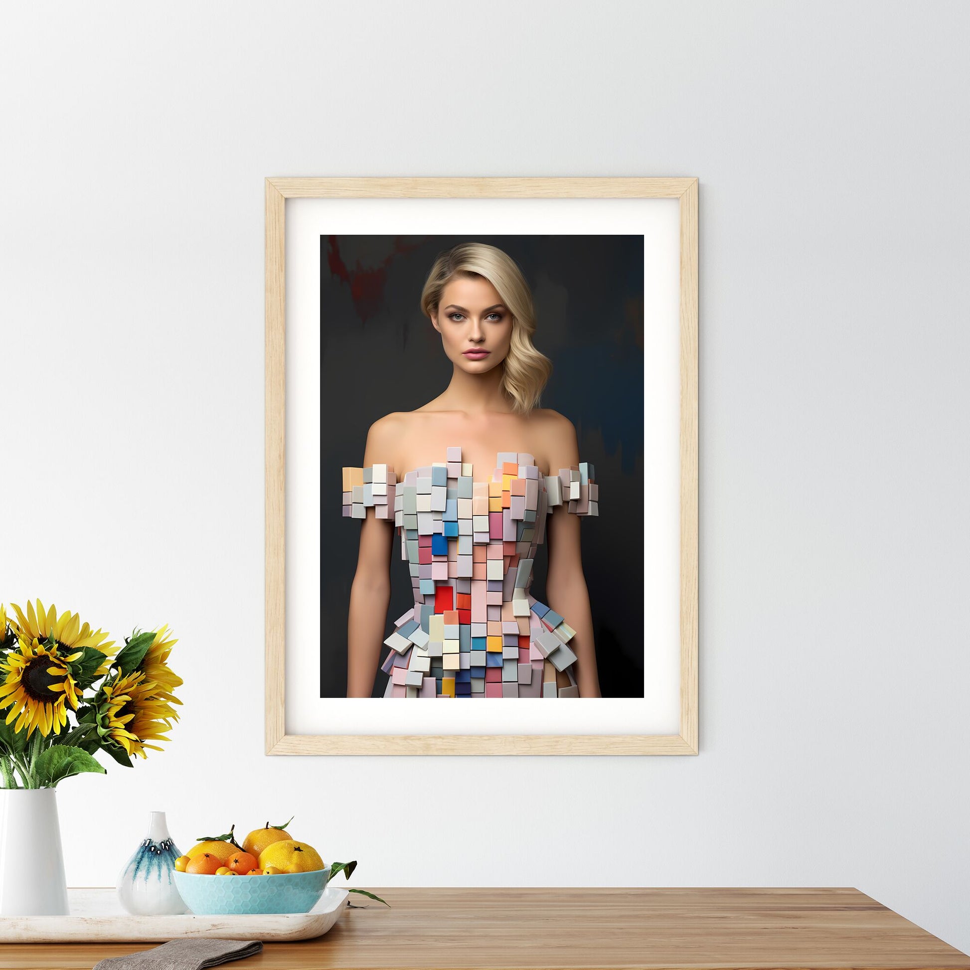 Woman Wearing A Dress Made Of Squares Art Print Default Title