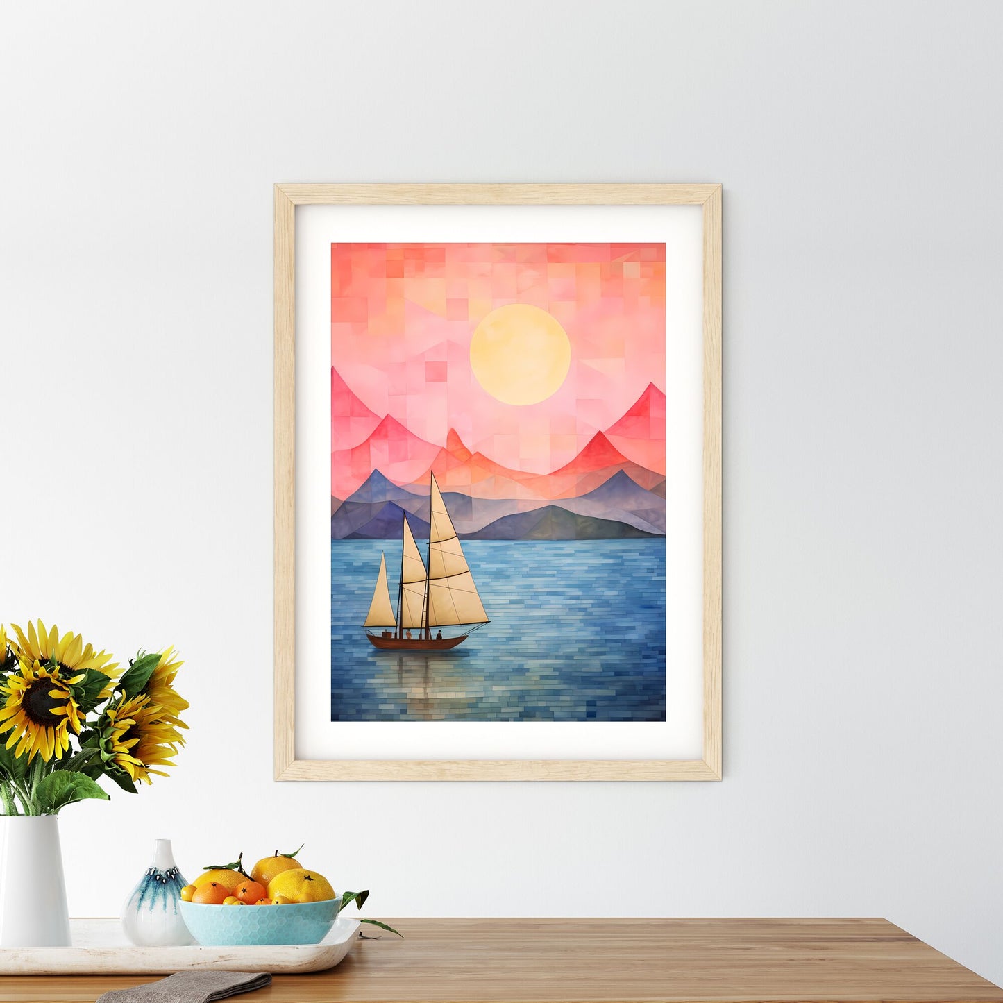 Painting Of A Sailboat In The Water With Mountains In The Background Art Print Default Title