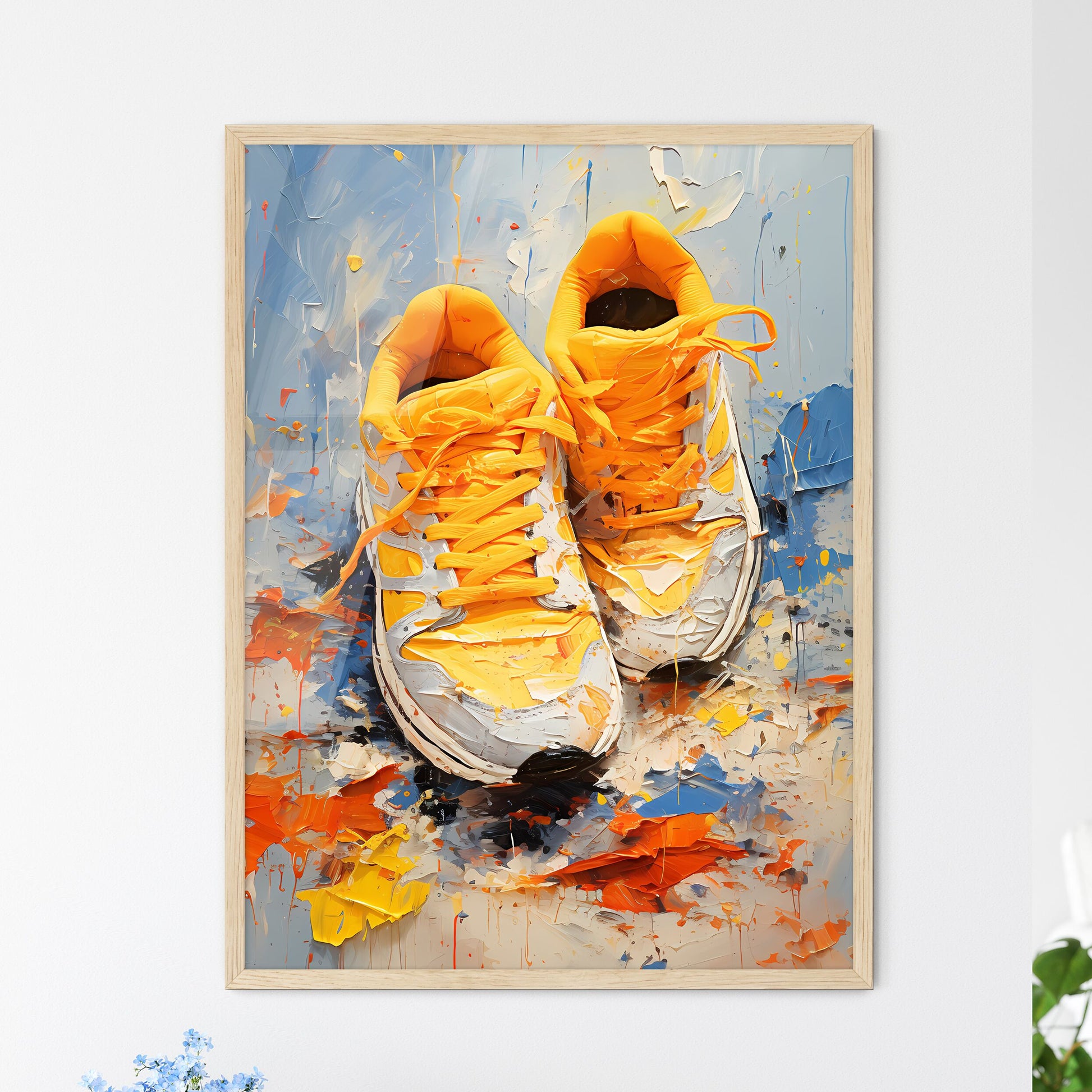 Pair Of Yellow Shoes With Paint Splatters Art Print Default Title