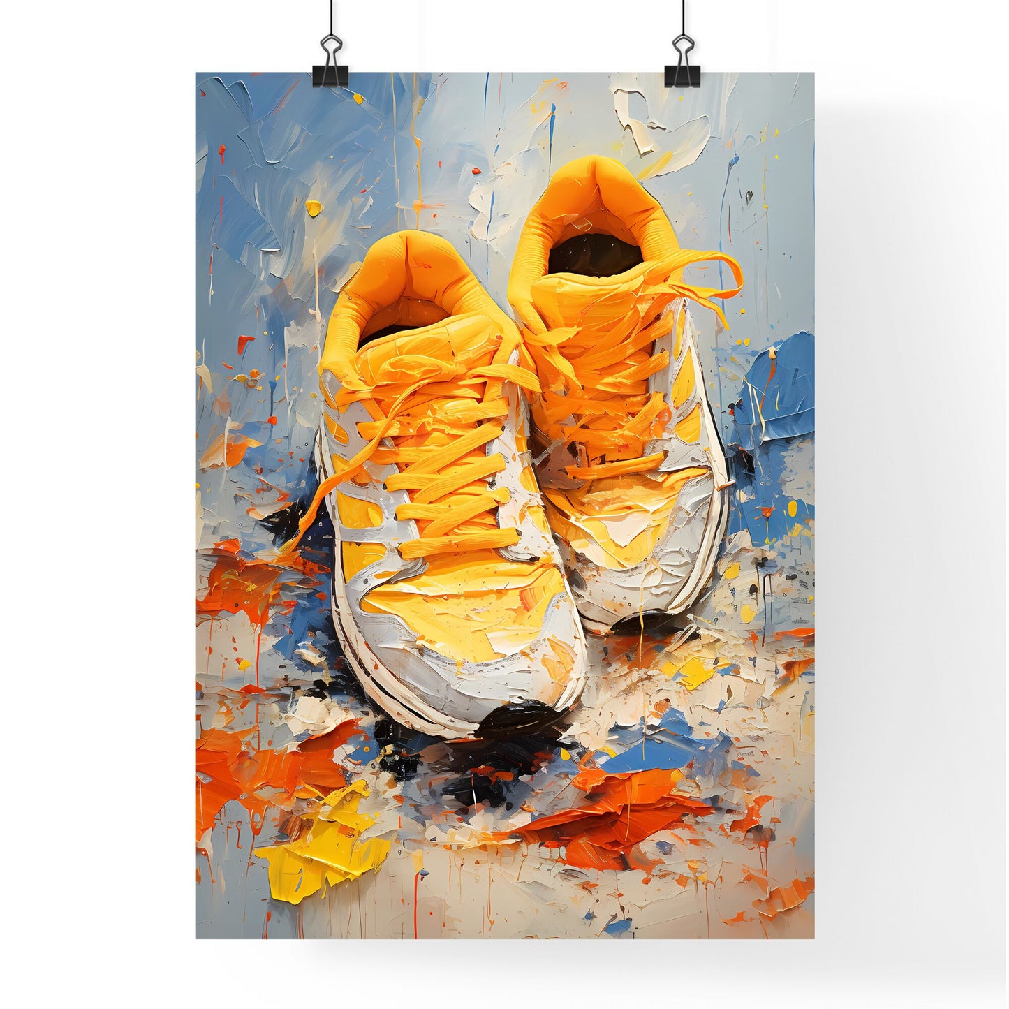 Pair Of Yellow Shoes With Paint Splatters Art Print Default Title