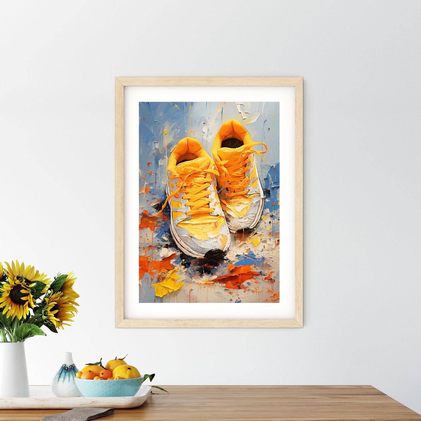 Pair Of Yellow Shoes With Paint Splatters Art Print Default Title