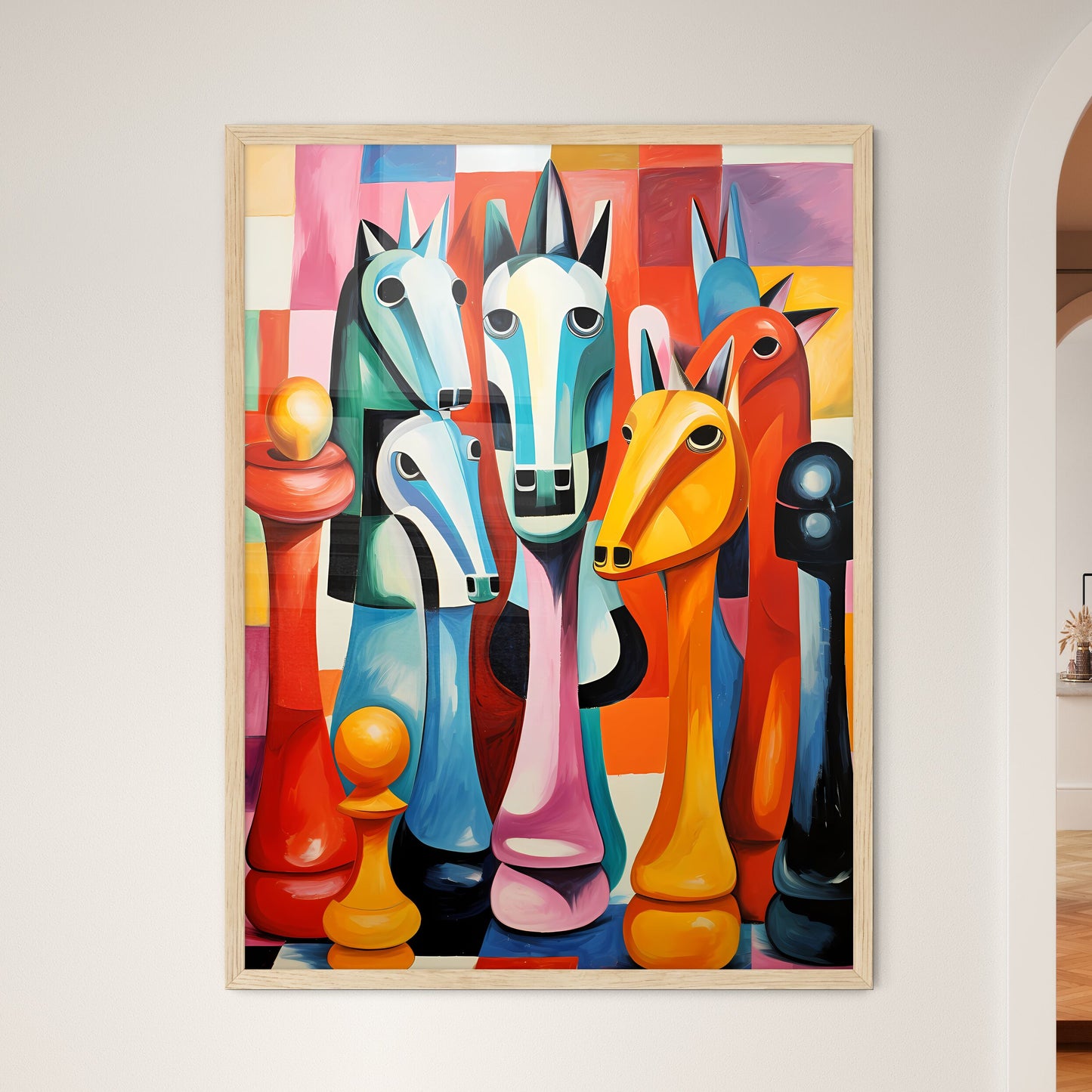 Group Of Colorful Chess Piece Wall Art