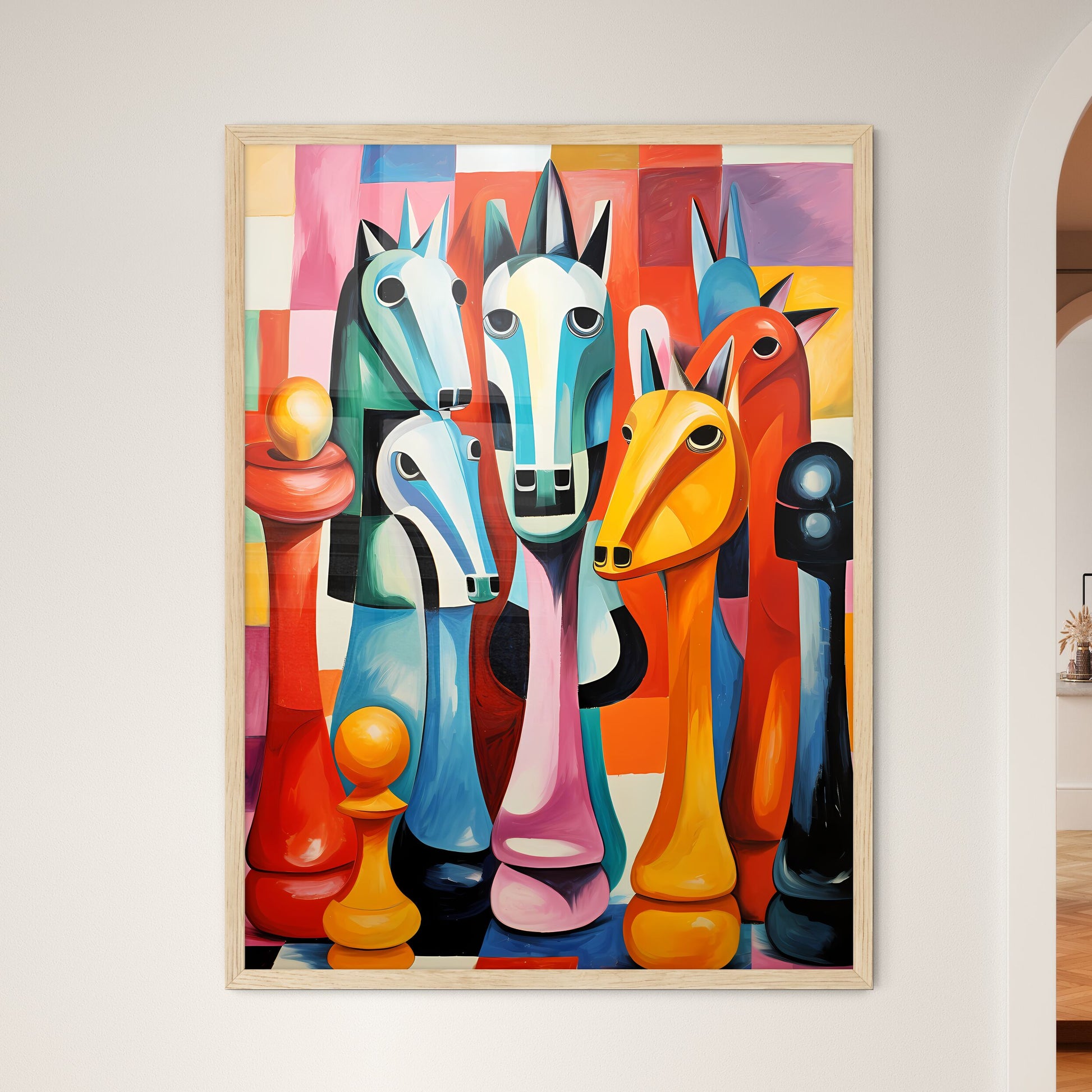 Group Of Colorful Chess Piece Wall Art