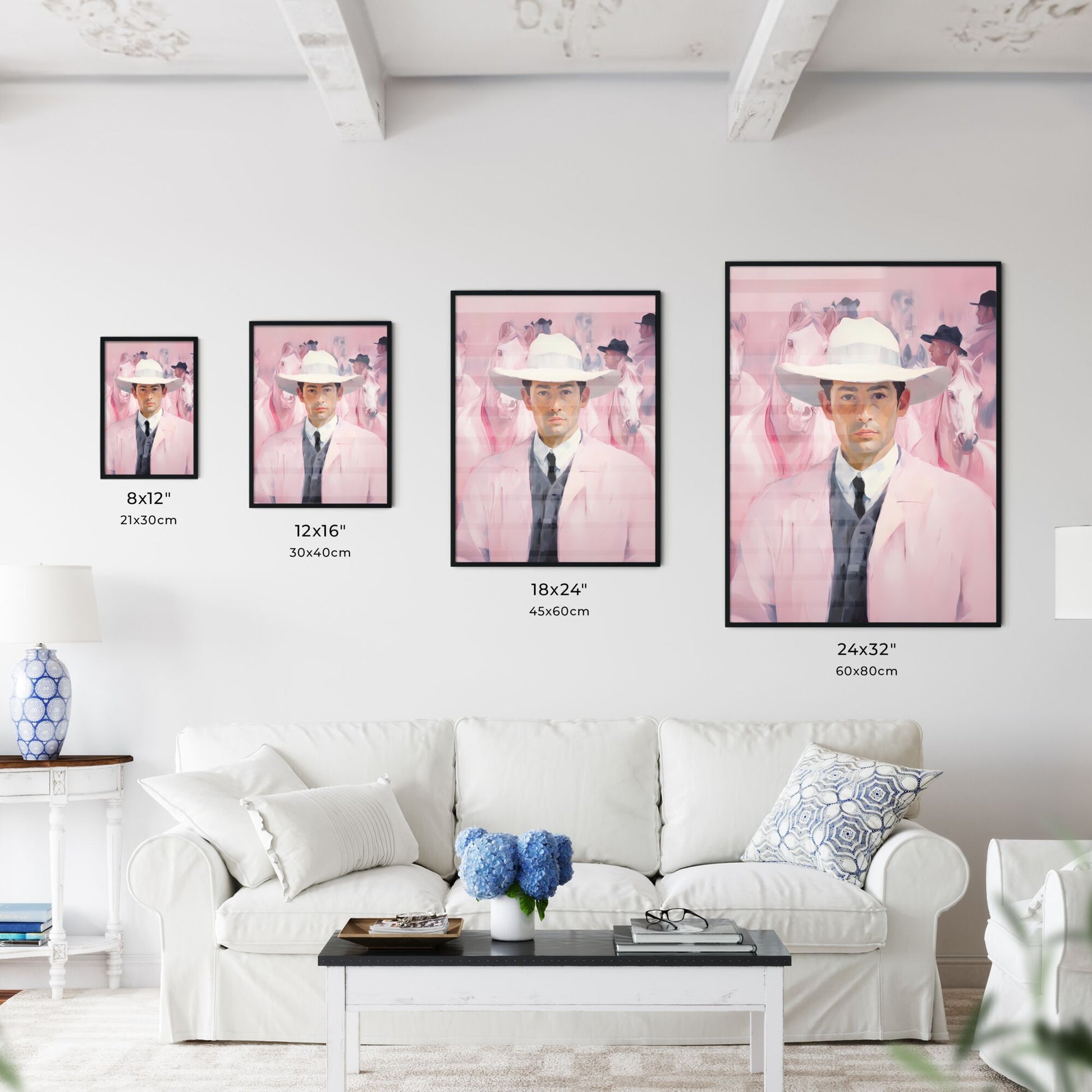 Man In A Hat And Tie With Horses In The Background Art Print Default Title