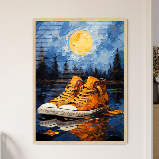 Pair Of Yellow Sneakers On A Reflective Surface Art Print Default Title