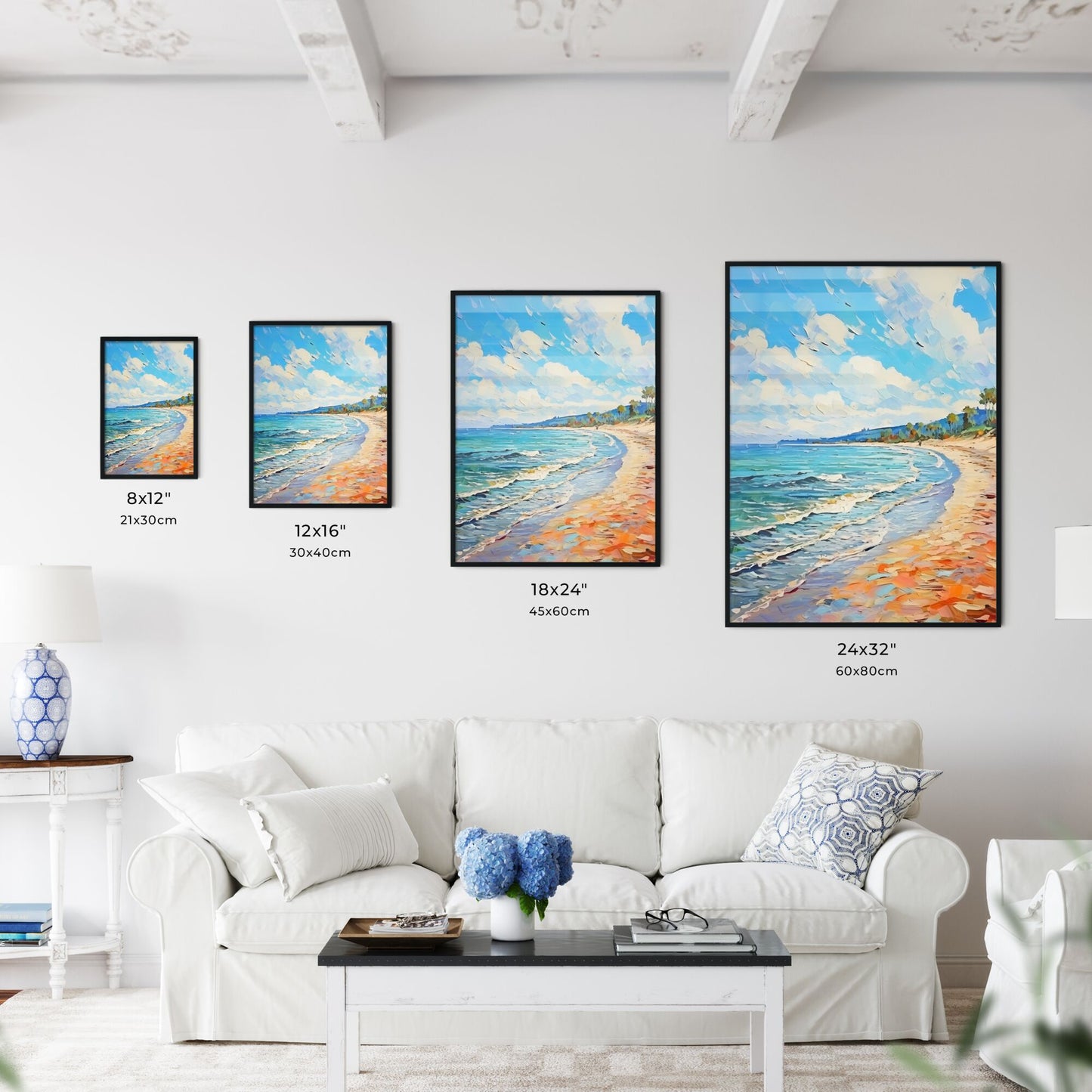 Painting Of A Beach With Waves And Trees Art Print Default Title