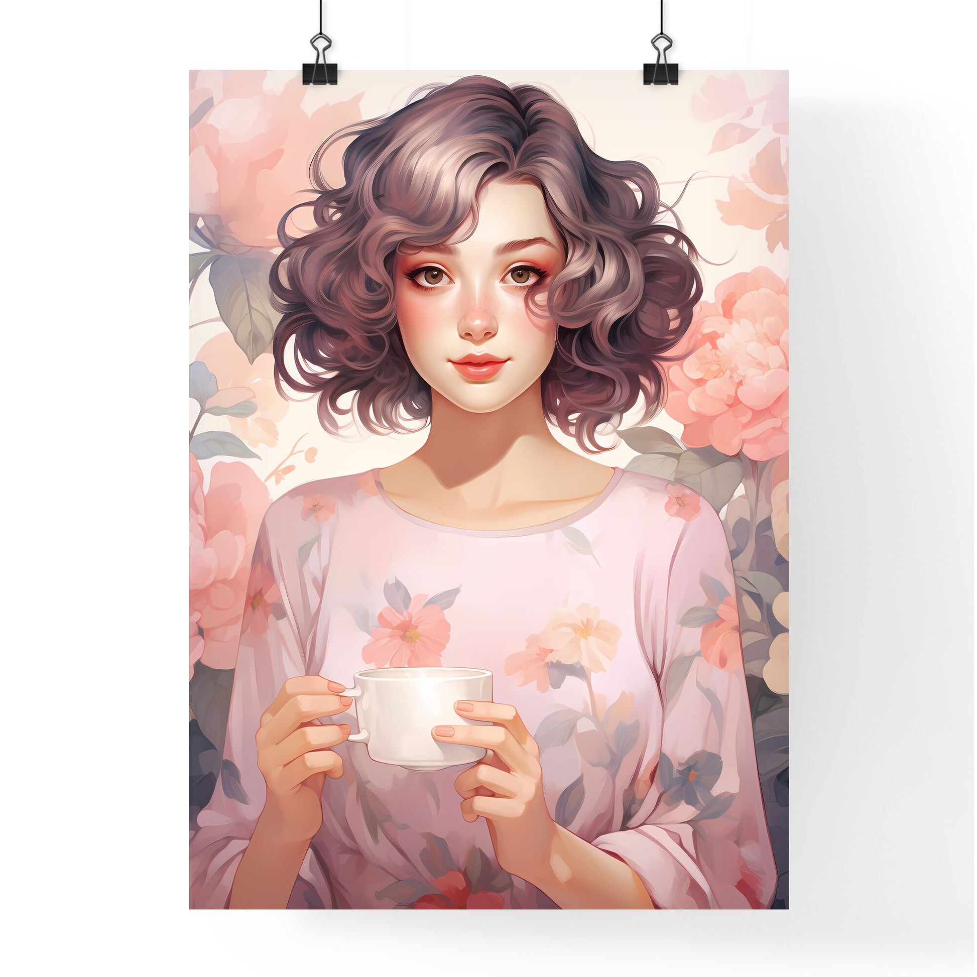 Woman Holding A Cup Art Print Default Title