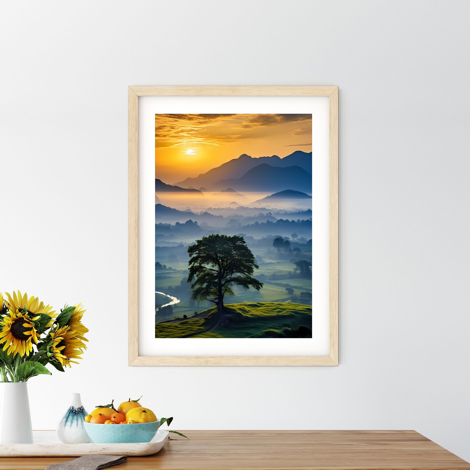 Tree On A Hill With Mountains In The Background Art Print Default Title