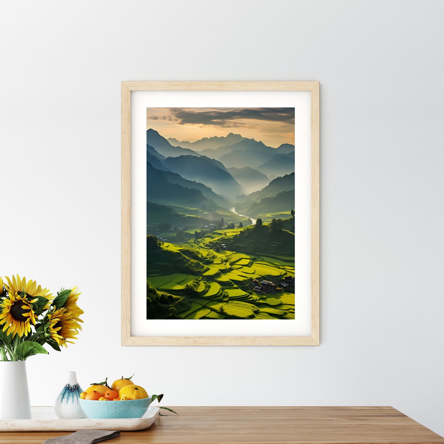 Green Valley With Mountains And A Small Village Art Print Default Title
