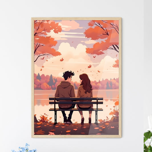 Man And Woman Sitting On A Bench Looking At Each Other Art Print Default Title