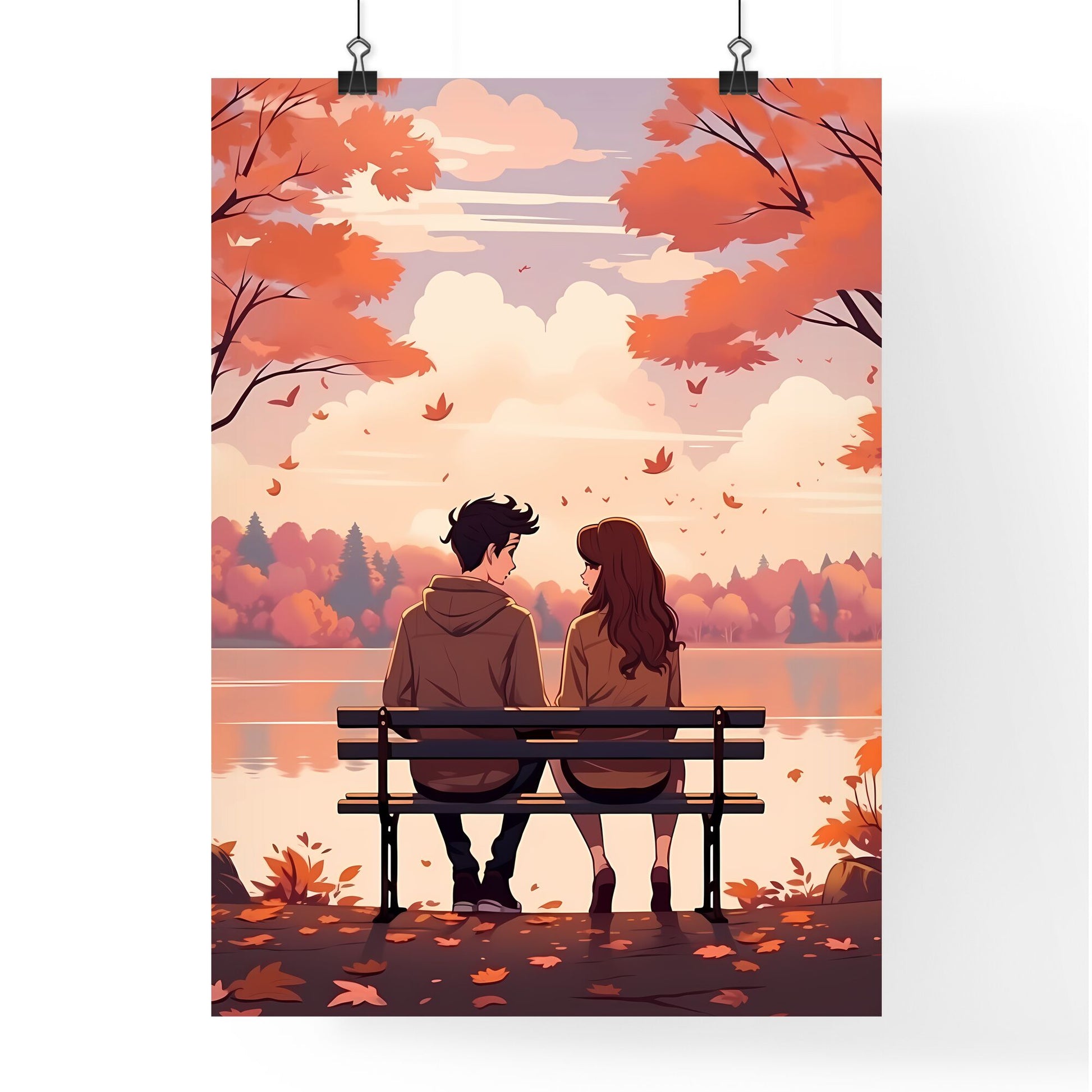 Man And Woman Sitting On A Bench Looking At Each Other Art Print Default Title