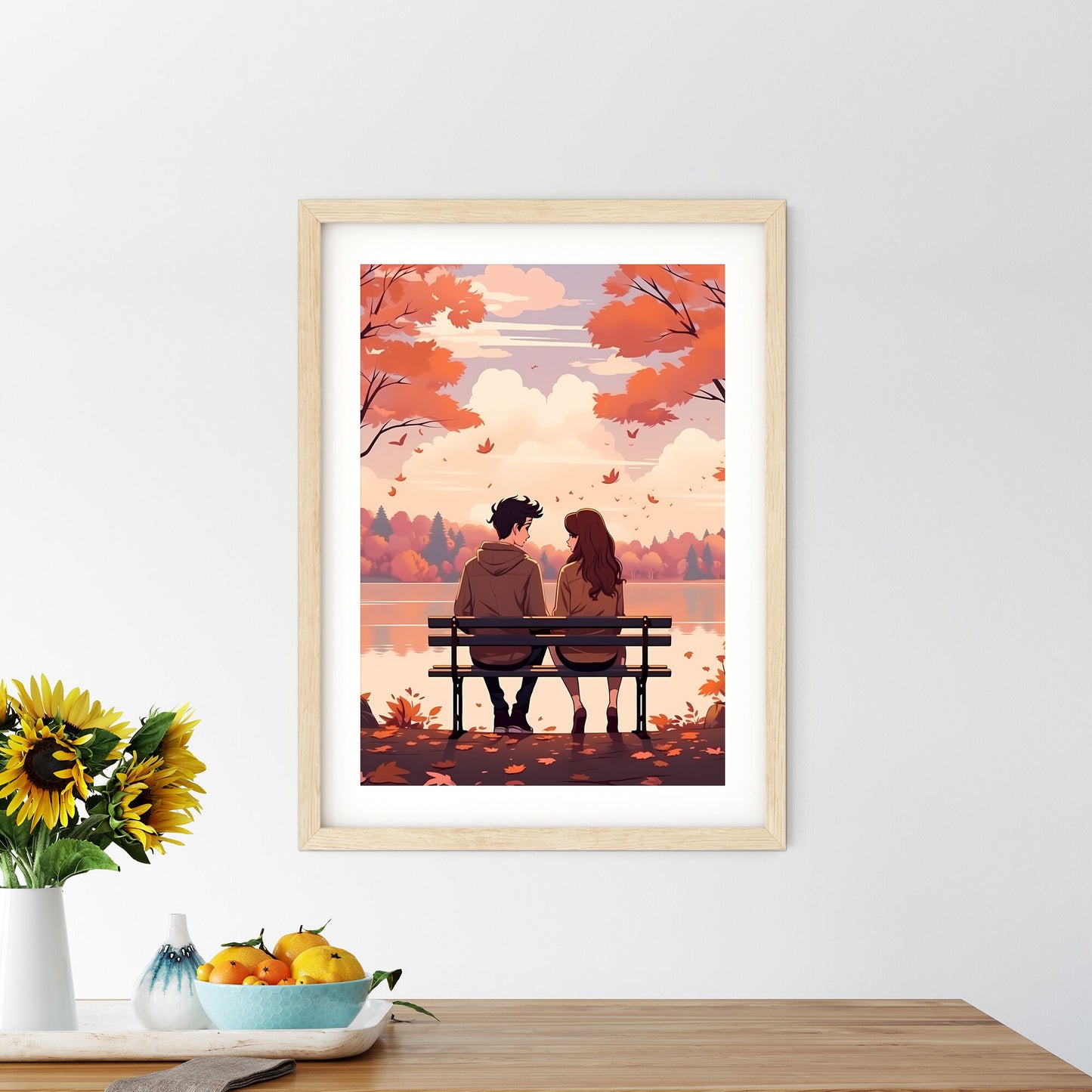 Man And Woman Sitting On A Bench Looking At Each Other Art Print Default Title