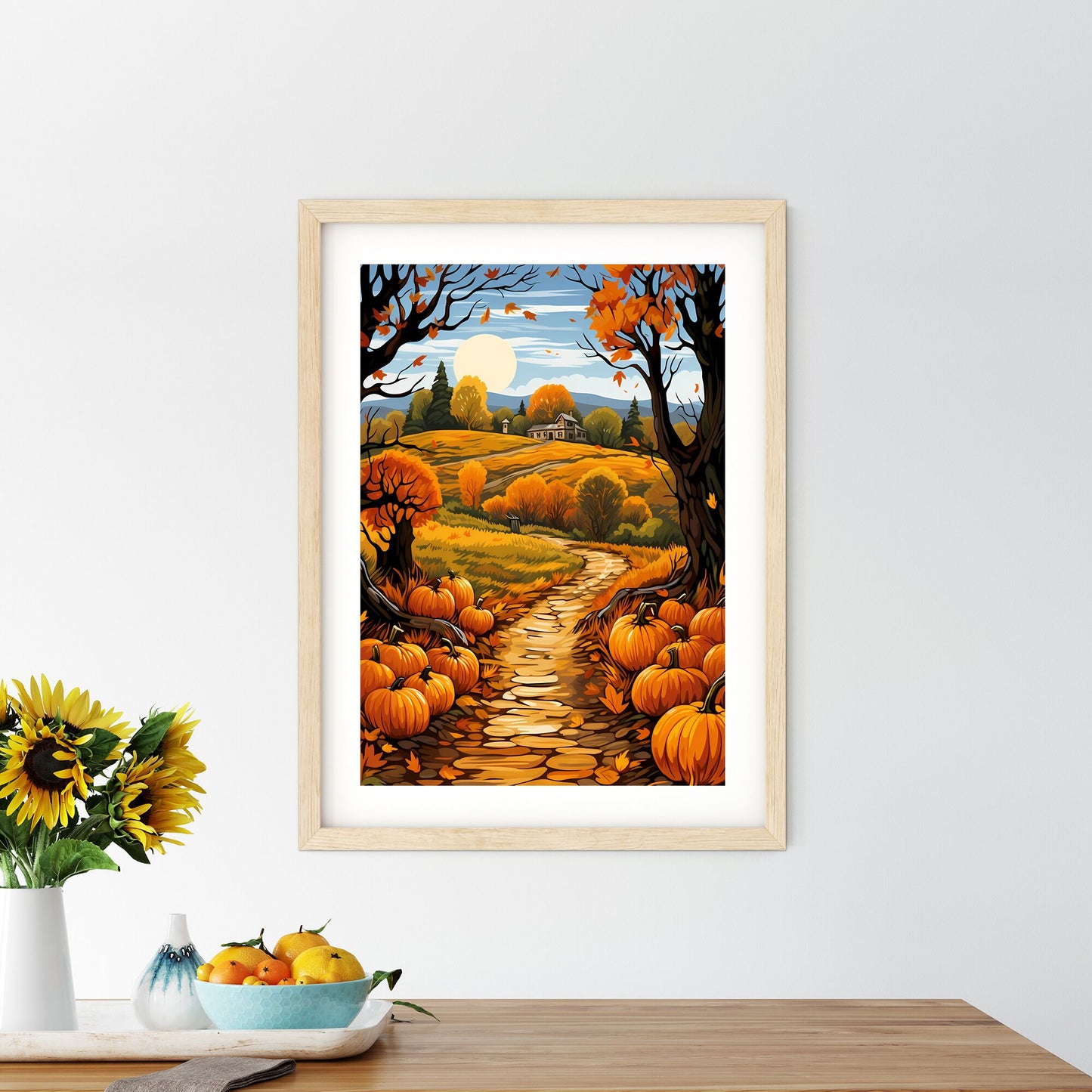 Painting Of A Path With Pumpkins And Trees Art Print Default Title