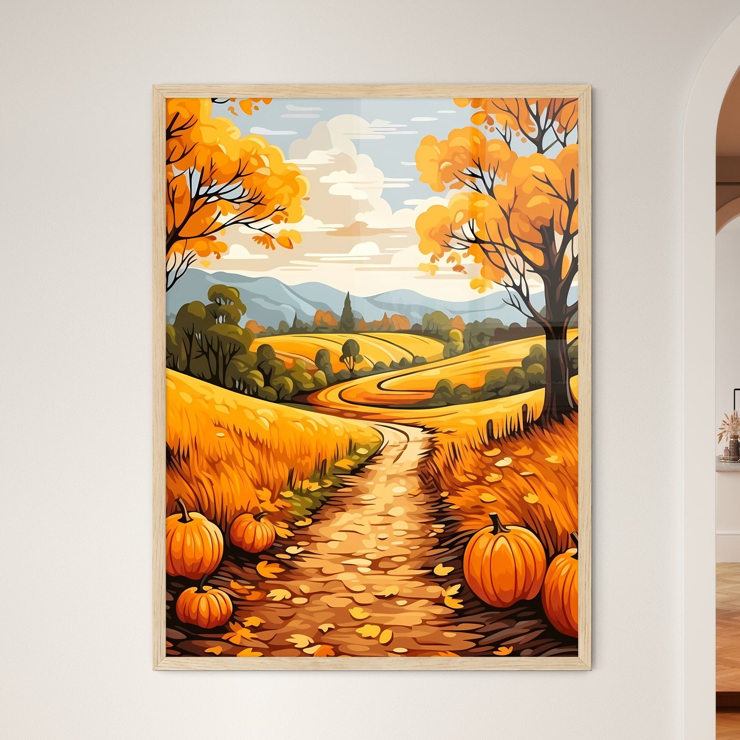 Road Through A Field With Pumpkins Art Print Default Title