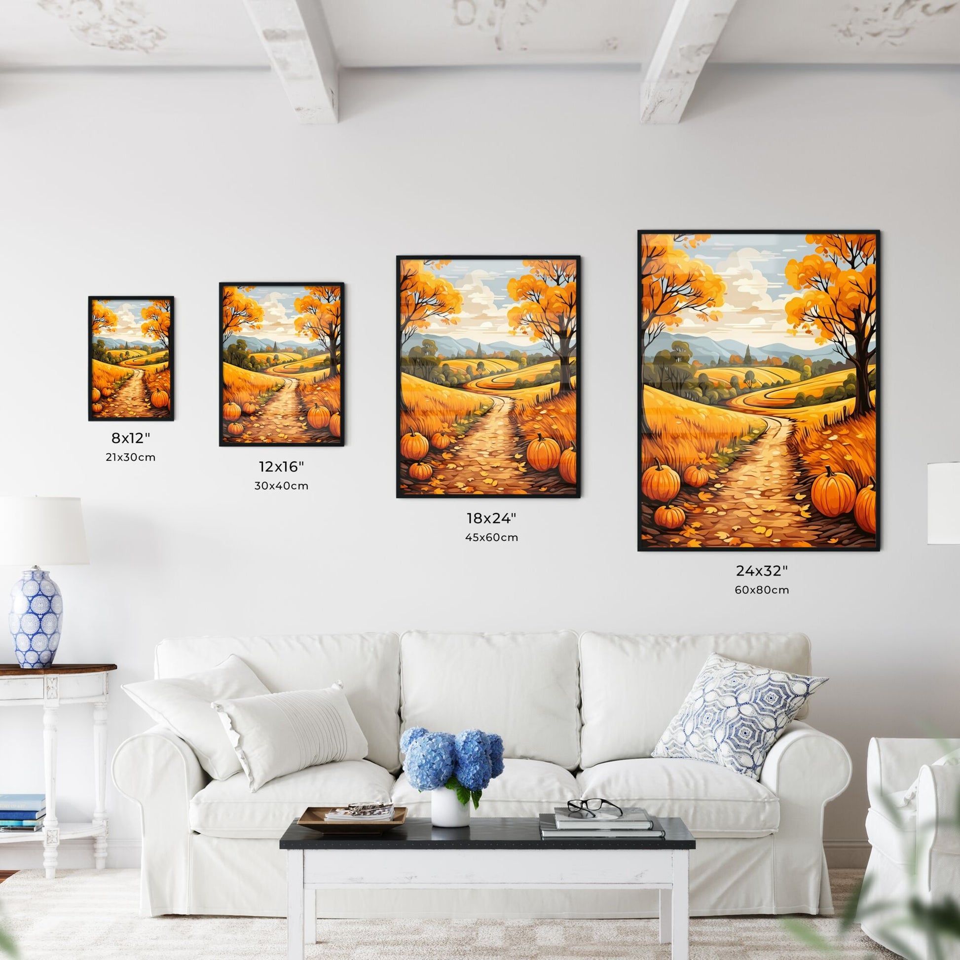 Road Through A Field With Pumpkins Art Print Default Title