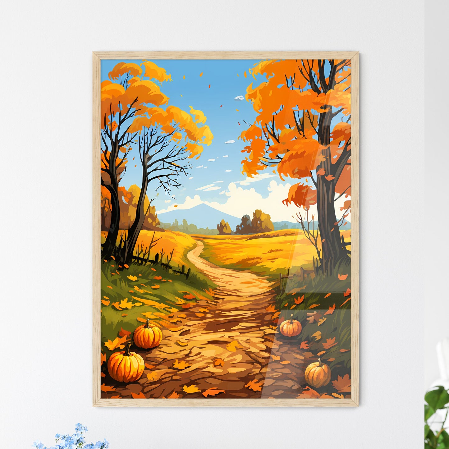 Painting Of A Path With Pumpkins And Trees Art Print Default Title