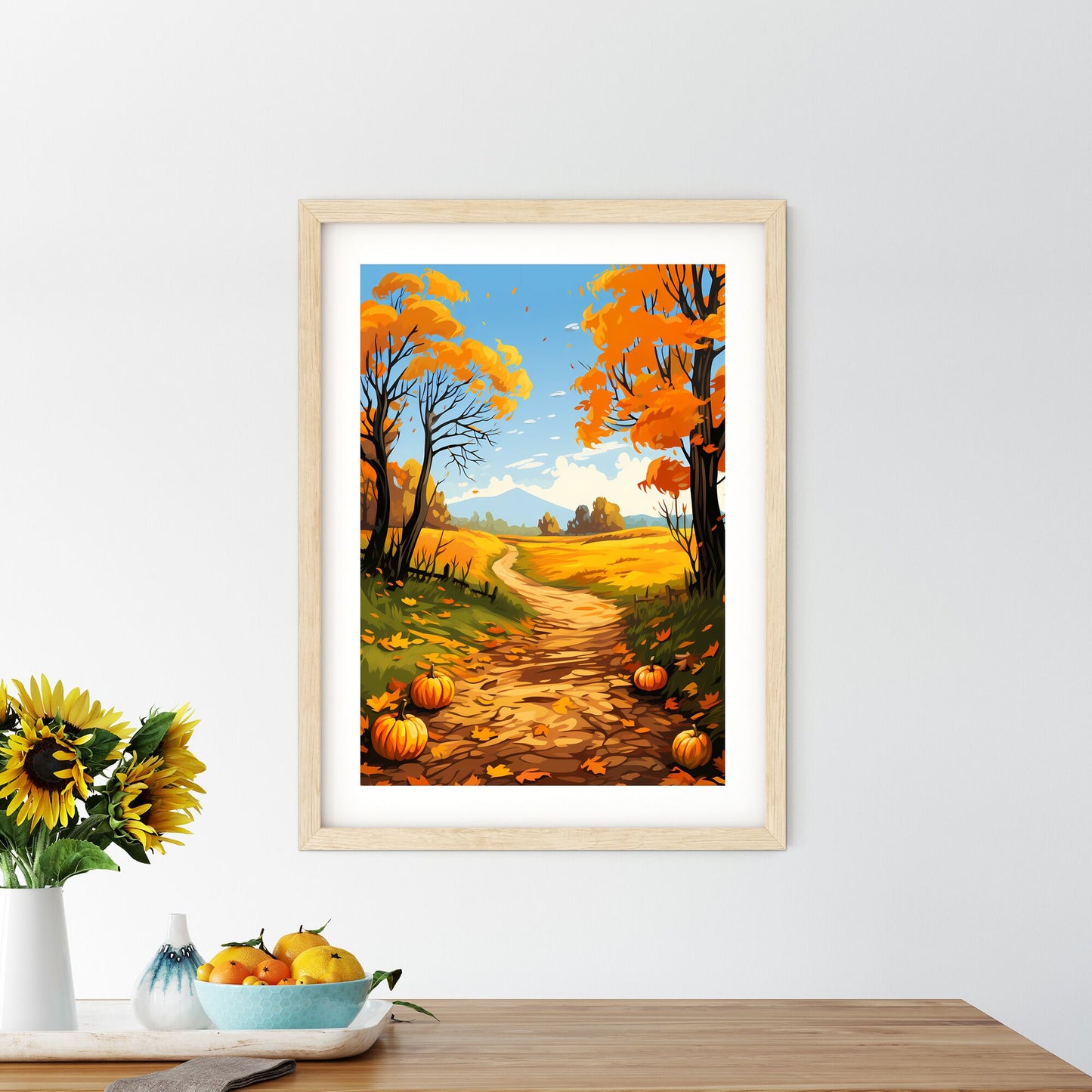 Painting Of A Path With Pumpkins And Trees Art Print Default Title