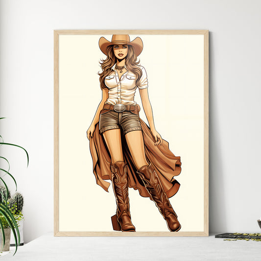 Woman In Cowboy Boots And A White Shirt Art Print Default Title