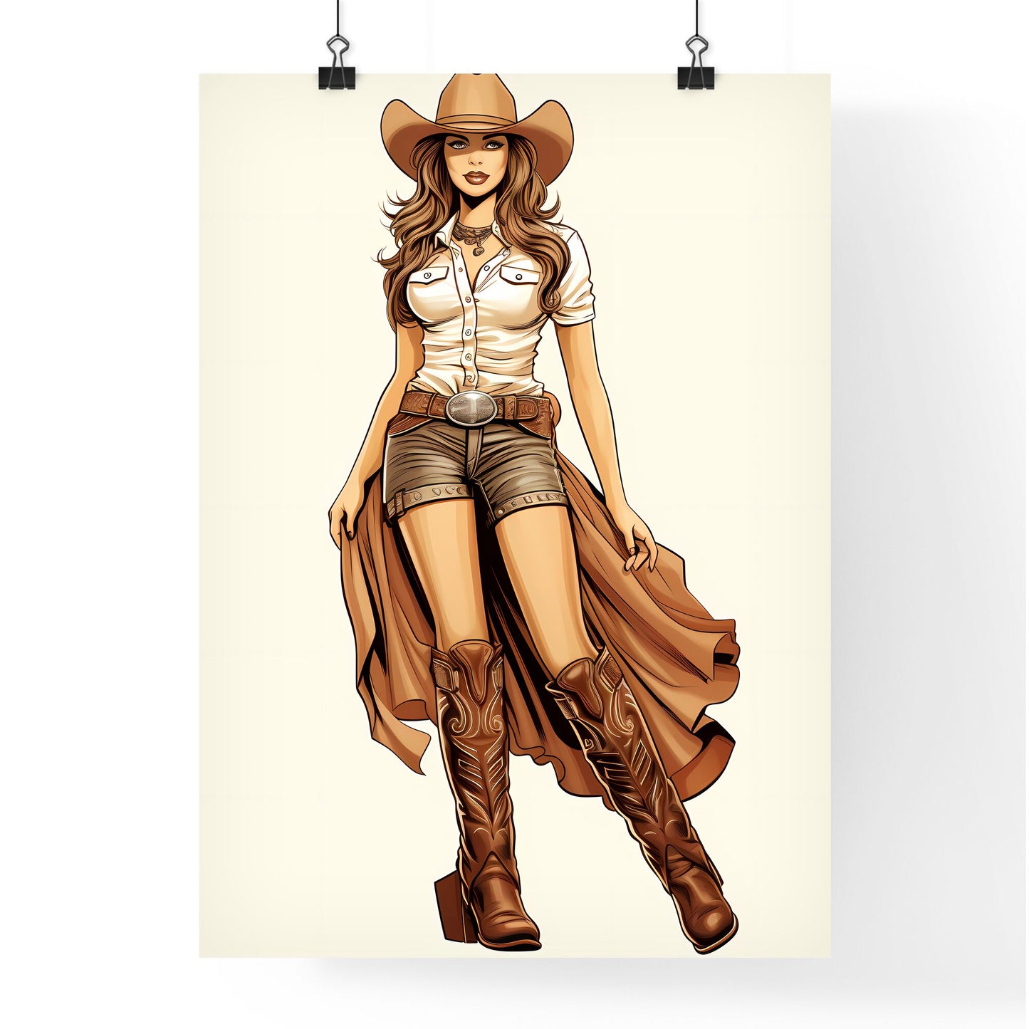 Woman In Cowboy Boots And A White Shirt Art Print Default Title