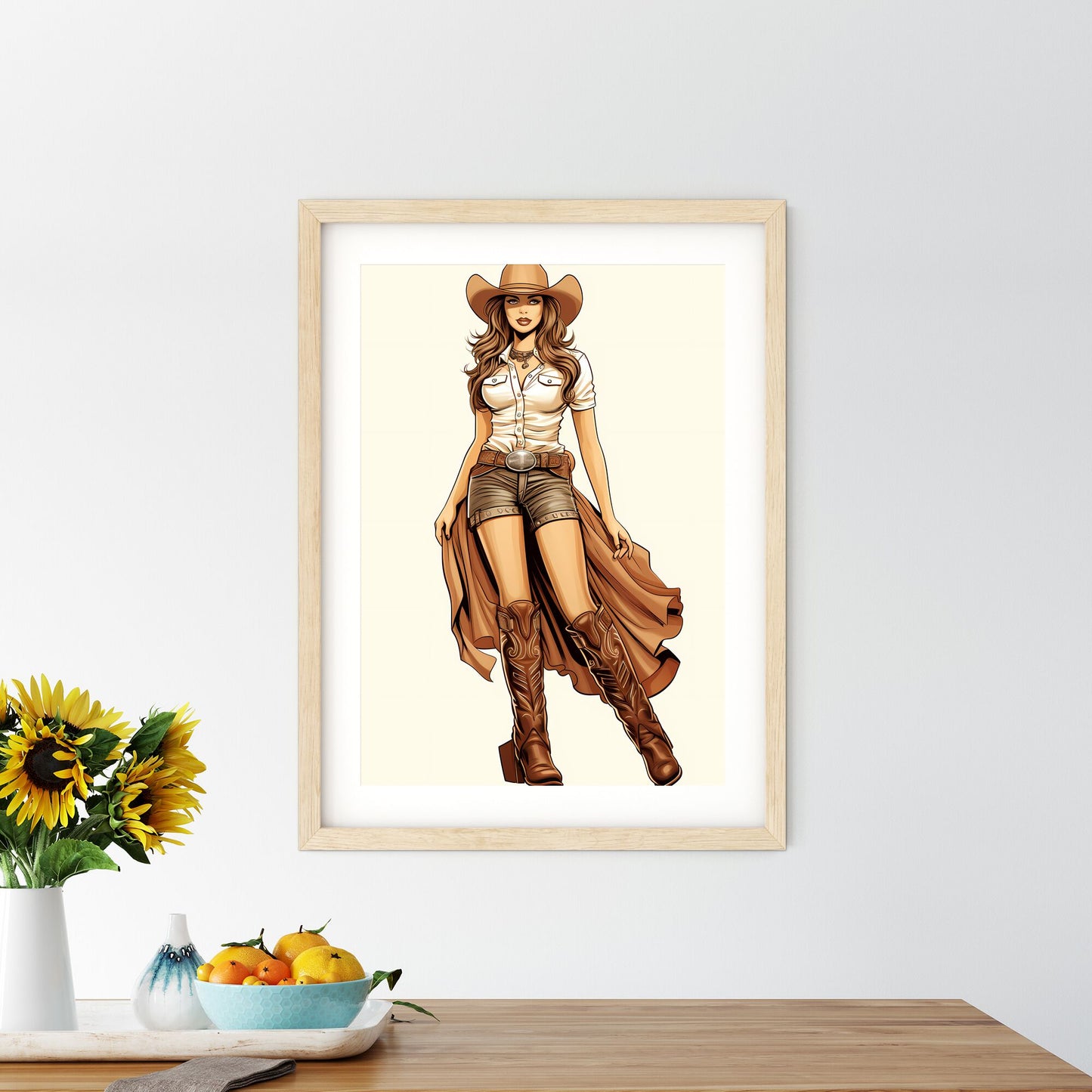 Woman In Cowboy Boots And A White Shirt Art Print Default Title