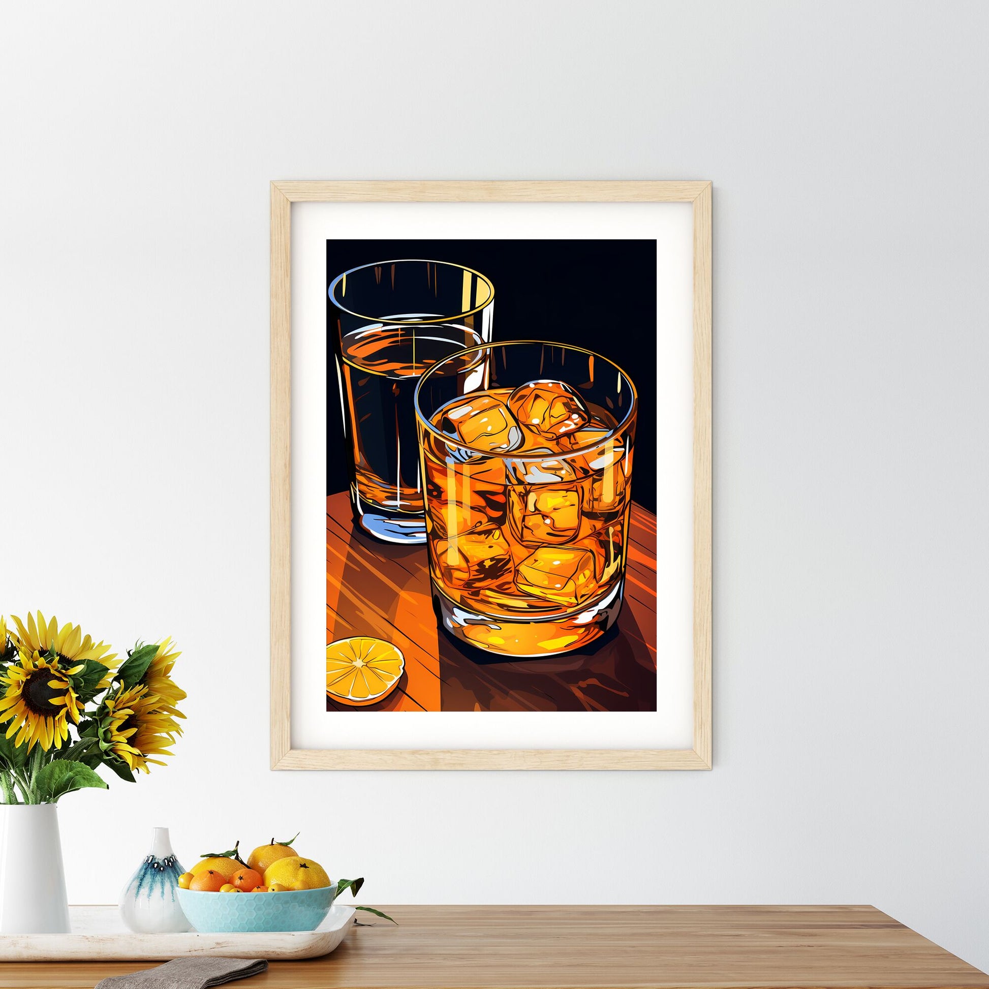 Two Glasses Of Liquid With Ice And A Lemon Art Print Default Title