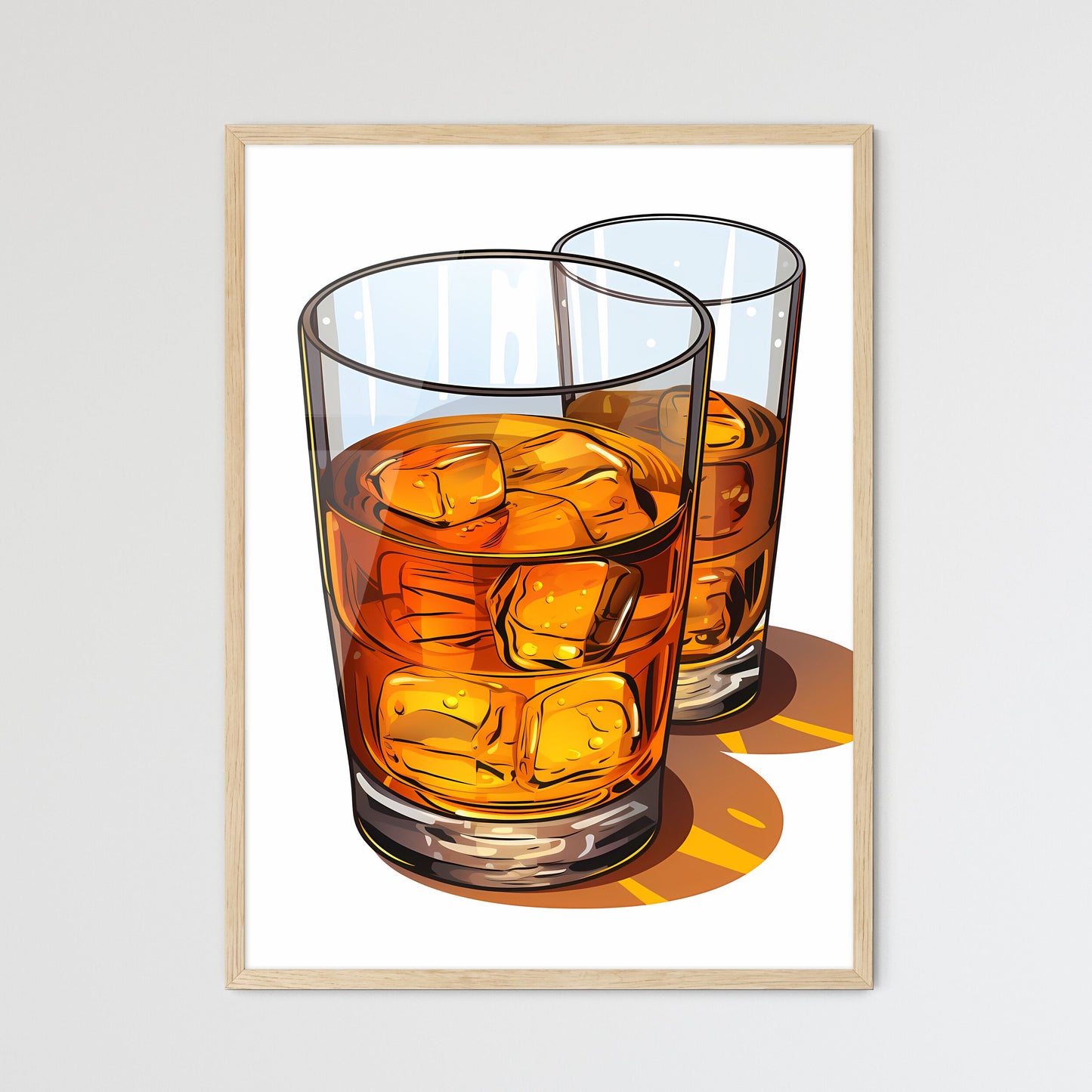 Two Glasses Of Amber Liquid With Ice Cubes Art Print Default Title