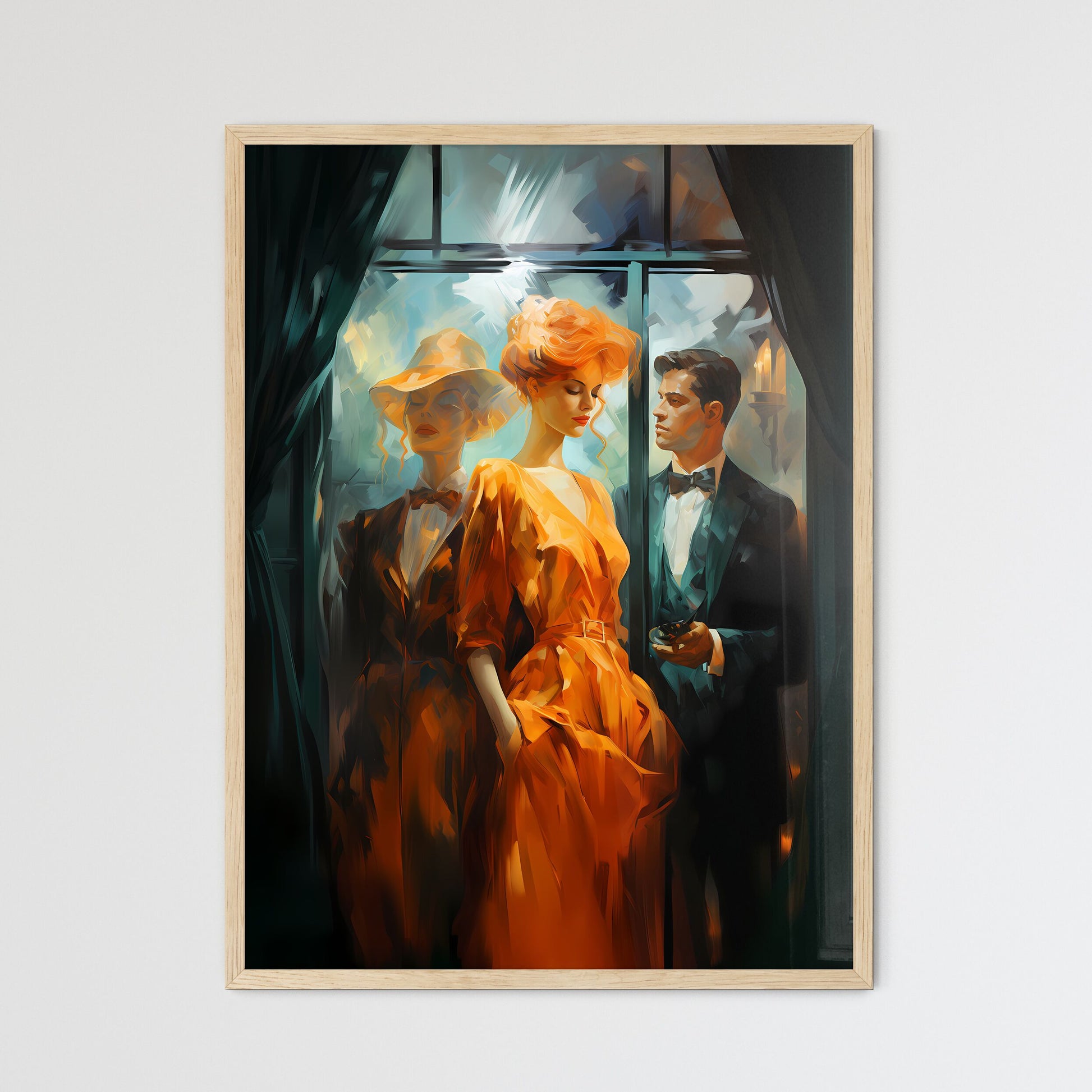 Painting Of A Woman In An Orange Dress And A Man In A Tuxedo Art Print Default Title