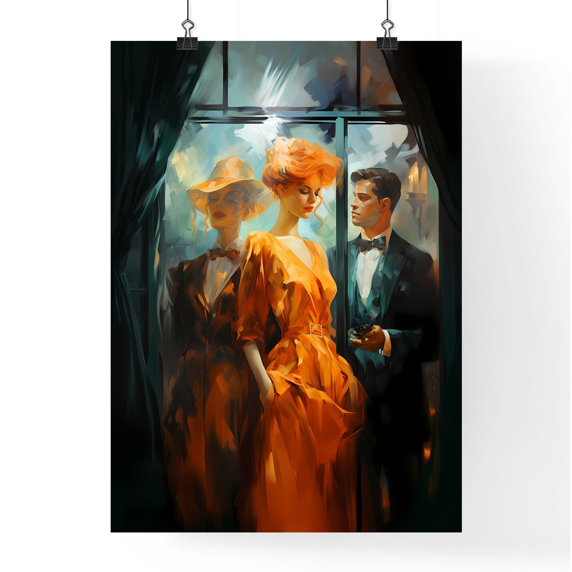 Painting Of A Woman In An Orange Dress And A Man In A Tuxedo Art Print Default Title