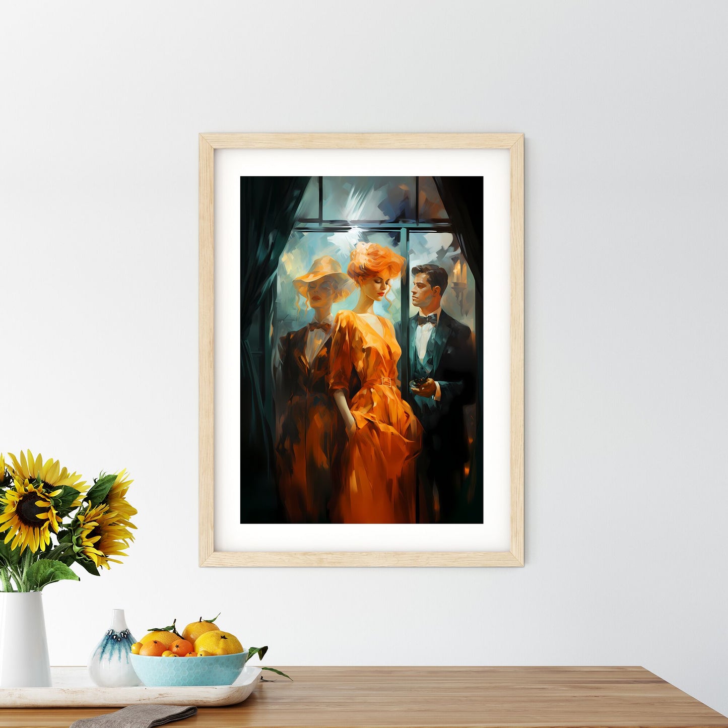 Painting Of A Woman In An Orange Dress And A Man In A Tuxedo Art Print Default Title