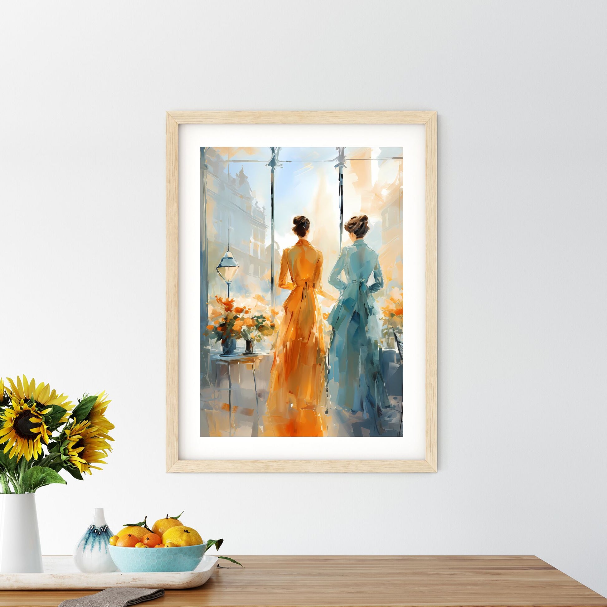 Two Women In Dresses Looking Out A Window Art Print Default Title