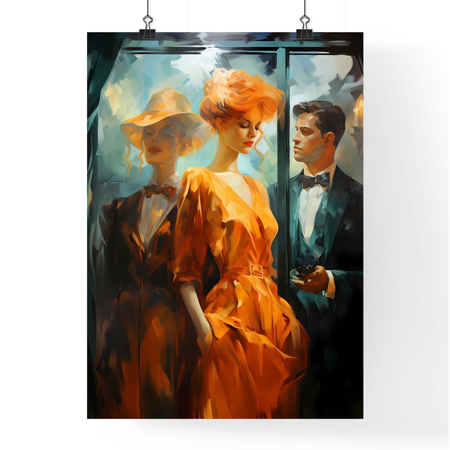 Painting Of A Woman In An Orange Dress And A Man In A Suit Art Print Default Title