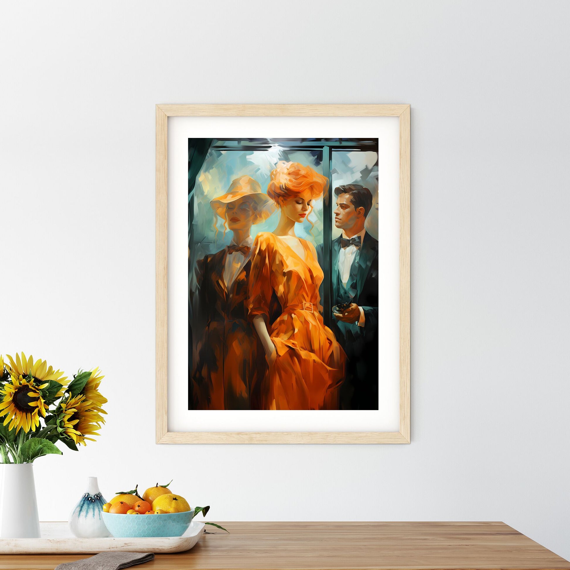 Painting Of A Woman In An Orange Dress And A Man In A Suit Art Print Default Title