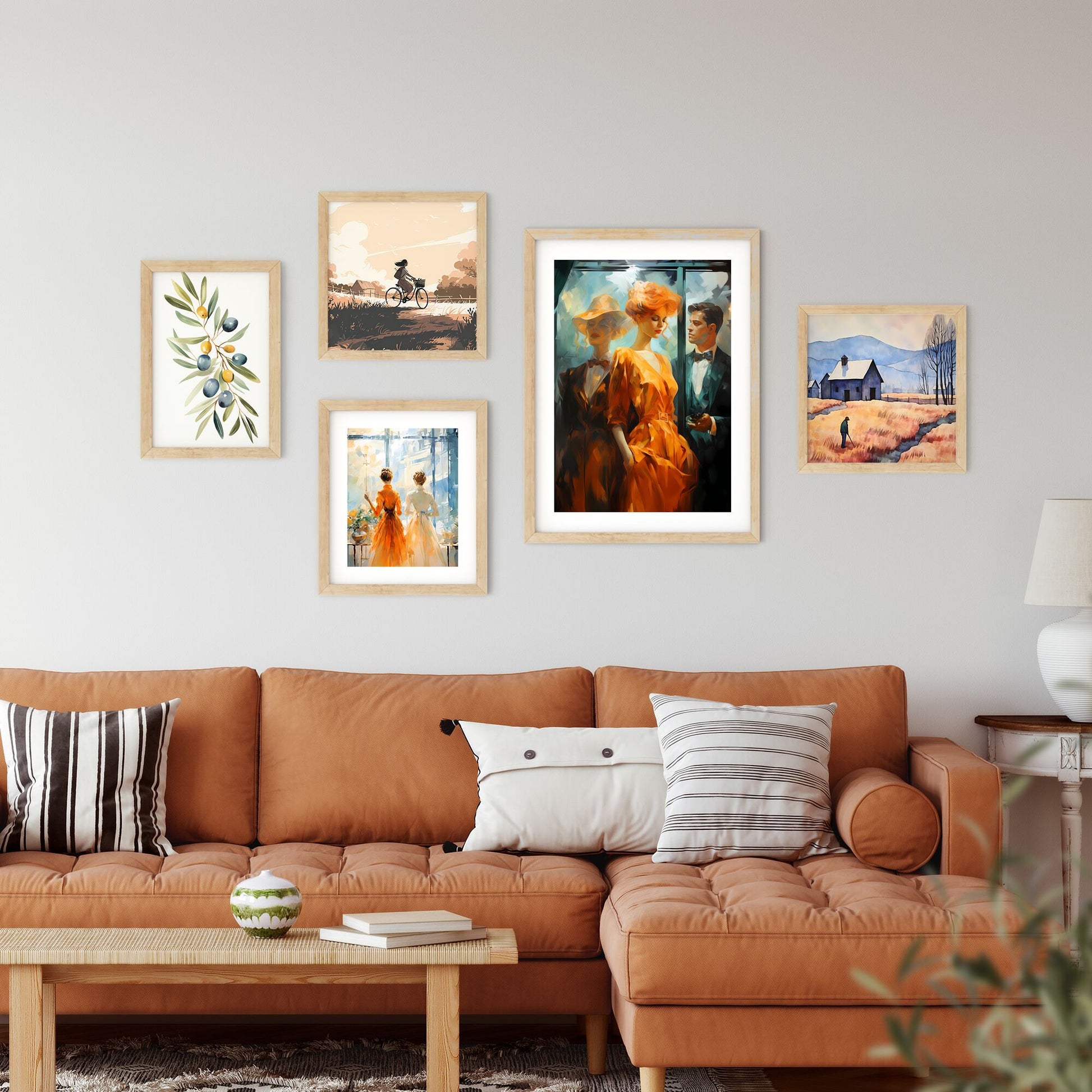 Painting Of A Woman In An Orange Dress And A Man In A Suit Art Print Default Title