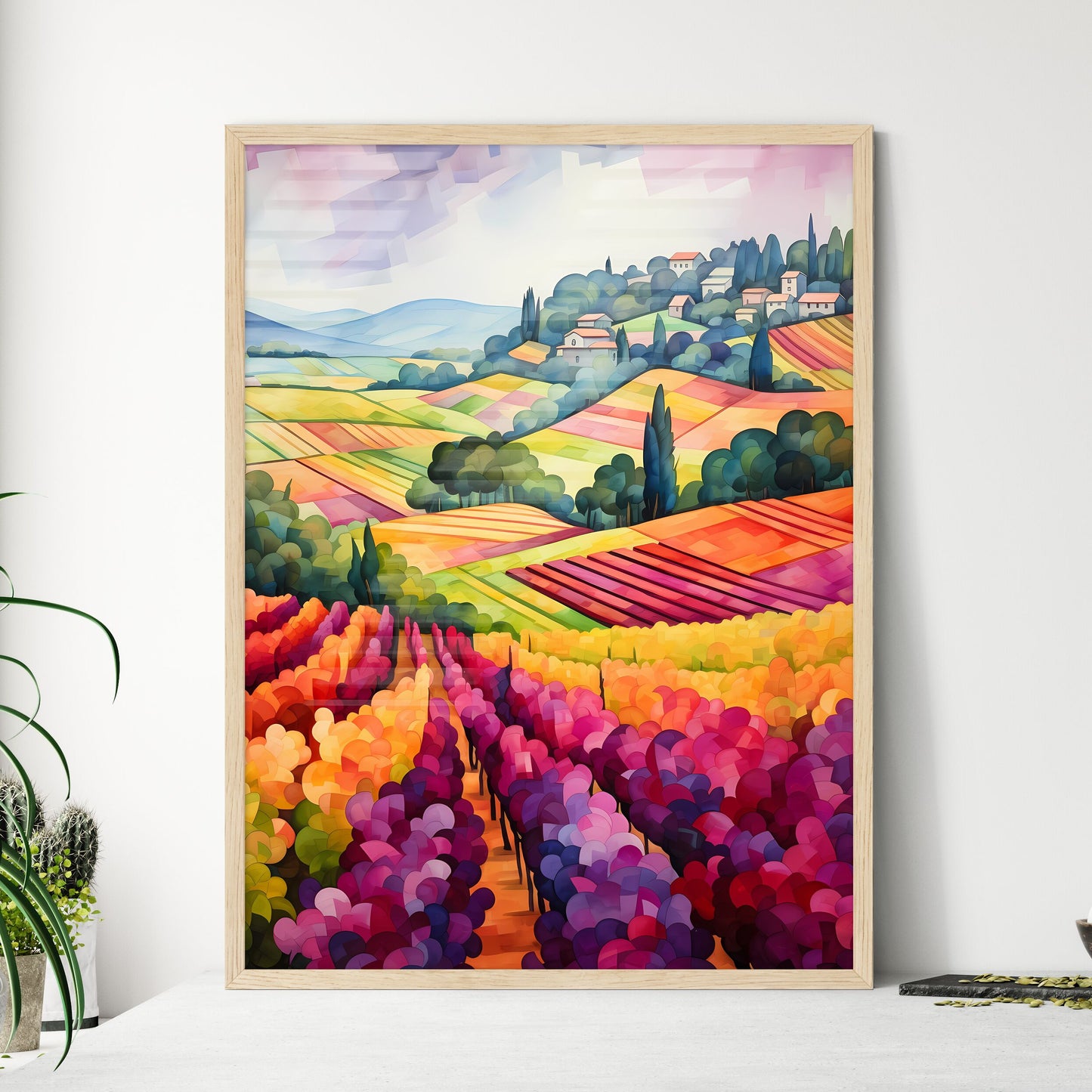 Painting Of A Landscape With Colorful Fields - Framed Art Print