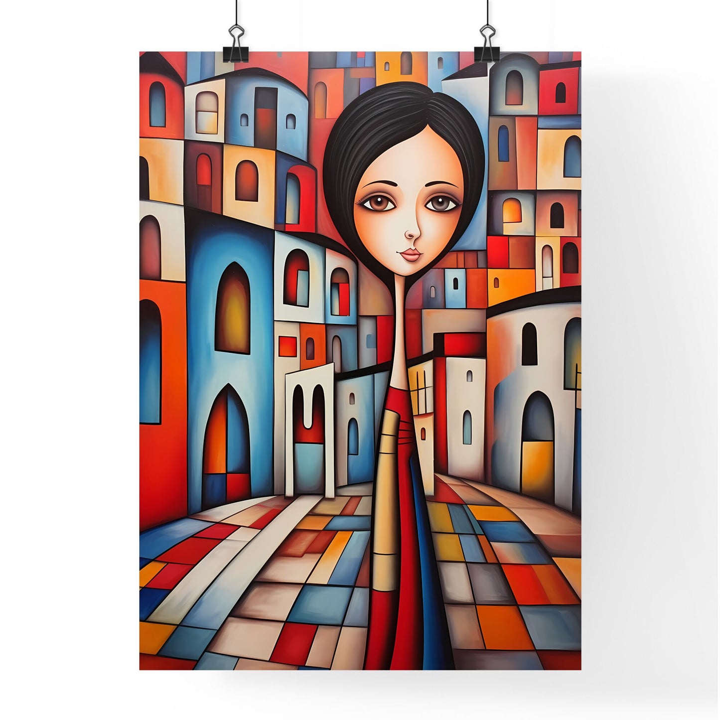 A Painting Of A Woman In A City Art Print Default Title