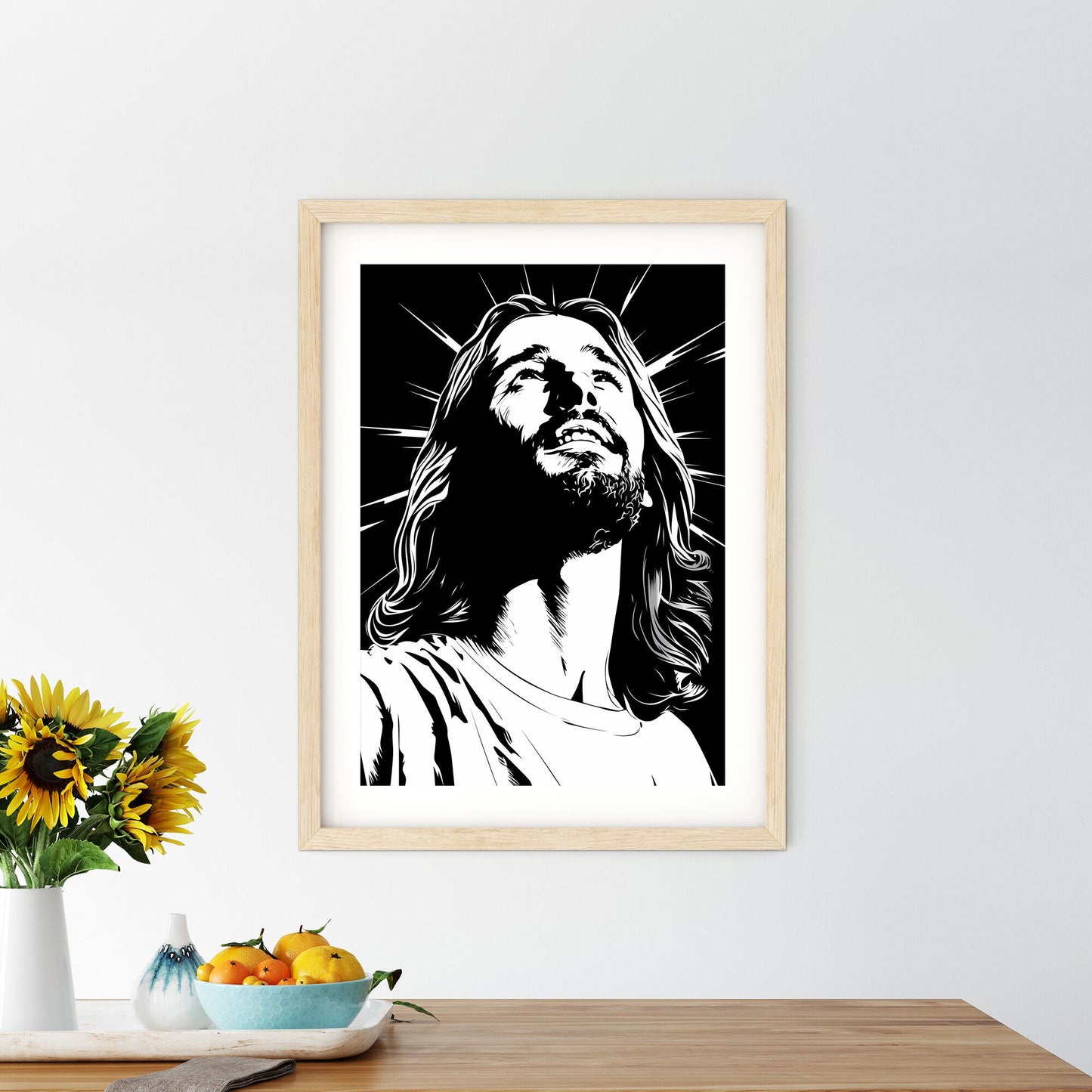 A Man With Long Hair And Beard Looking Up Art Print Default Title