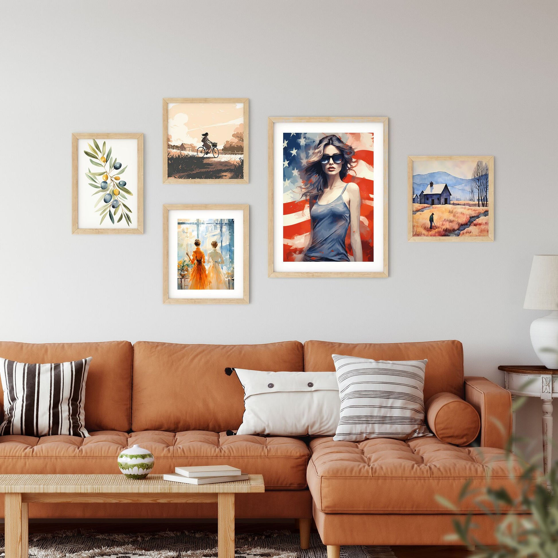 A Woman Wearing Sunglasses And Posing In Front Of A Flag Art Print Default Title