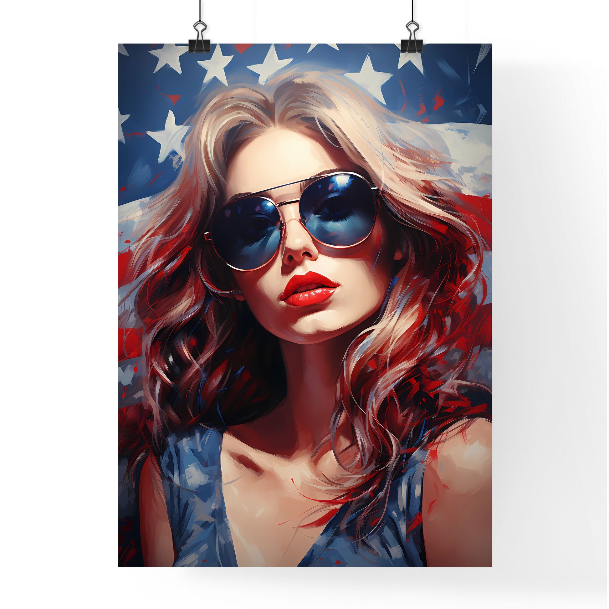 A Woman Wearing Sunglasses And Red Lips Art Print Default Title