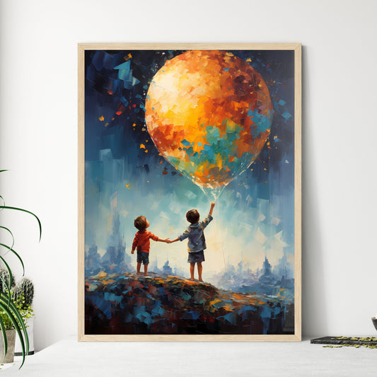 Two Children Holding Hands And Holding A Balloon Art Print Default Title
