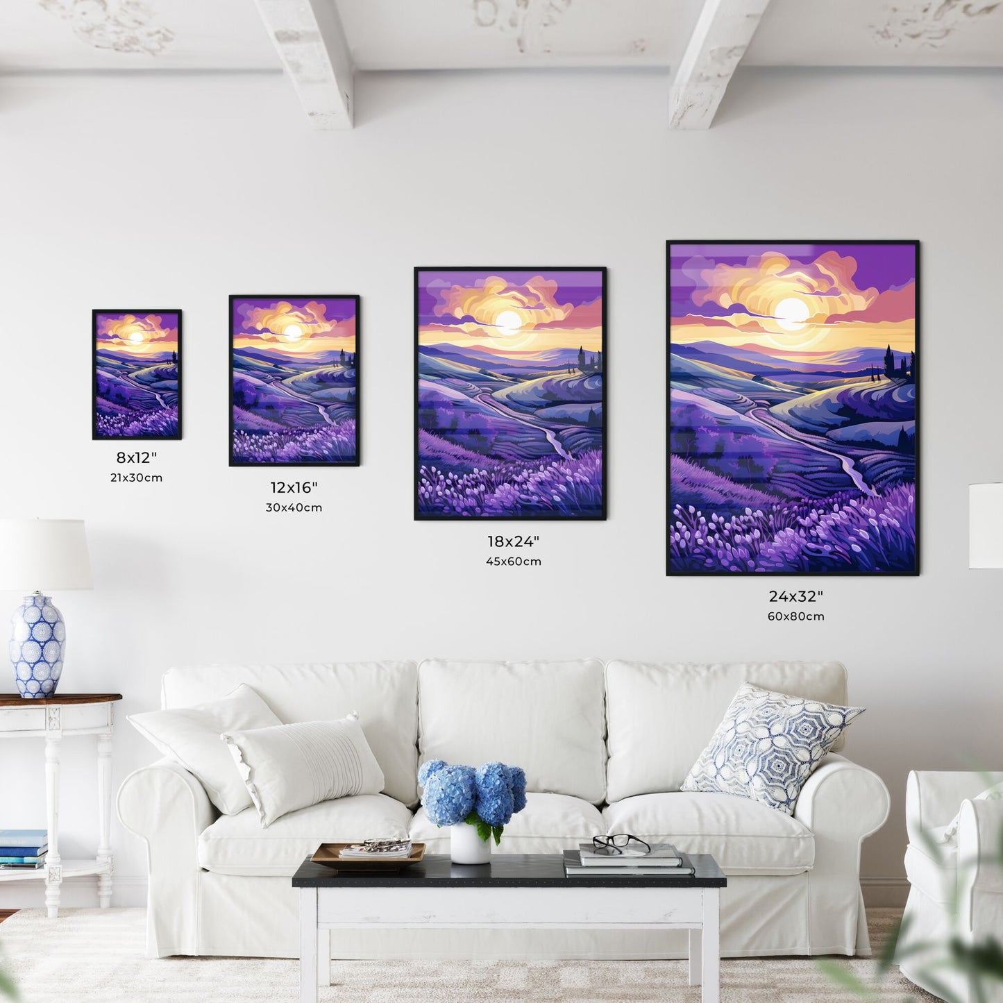 A Painting Of A Landscape With A Road And Lavender Fields Art Print Default Title